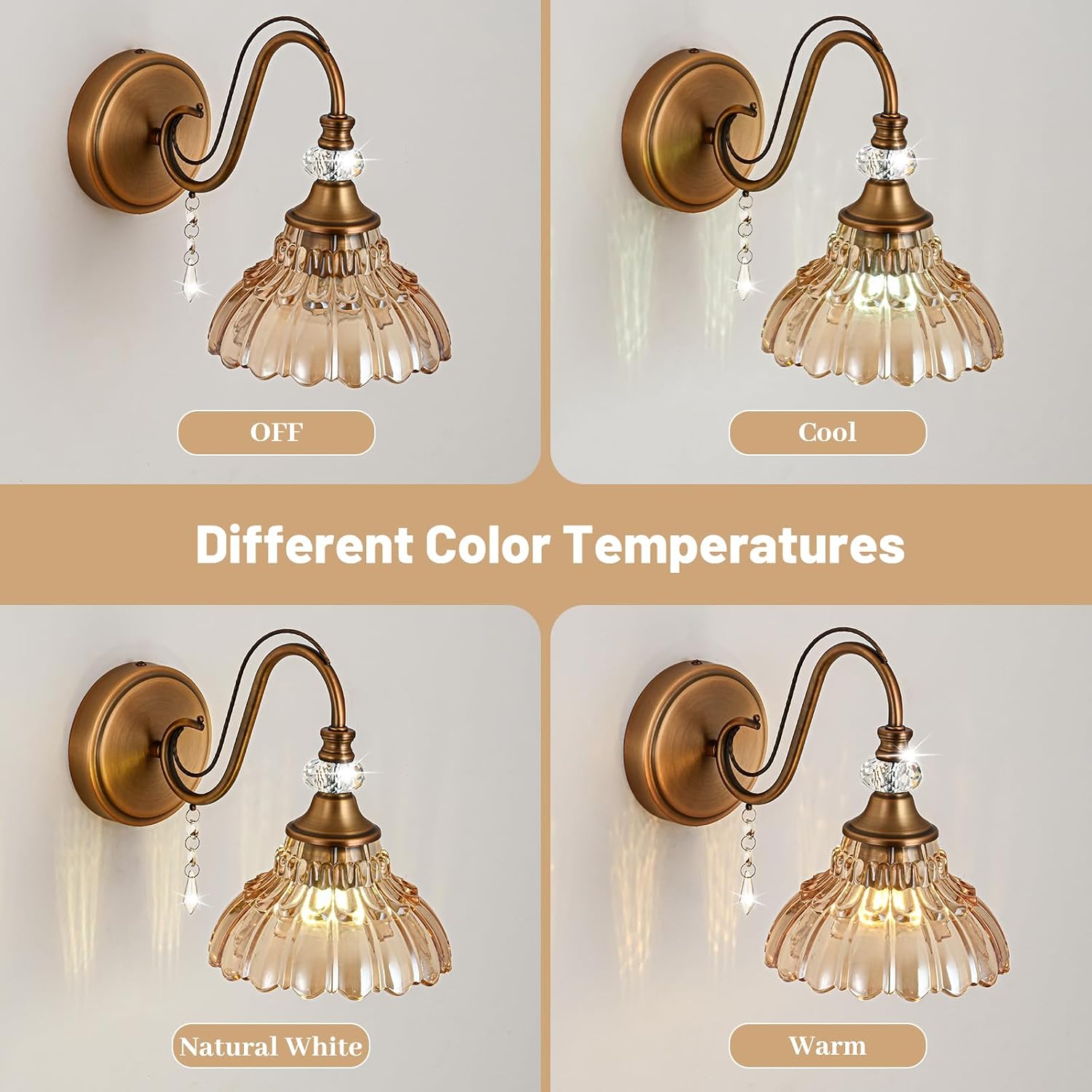 Thumbnail 6 de Rainzepher LDH-1-Brass-Amber Wall Sconce, Amber Glass and Crystal Accents