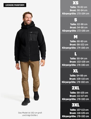 Detalle de RevolutionRace Sherpa Hoodie für Herren – Outdoor-Fleecejacke in Caviar, XL