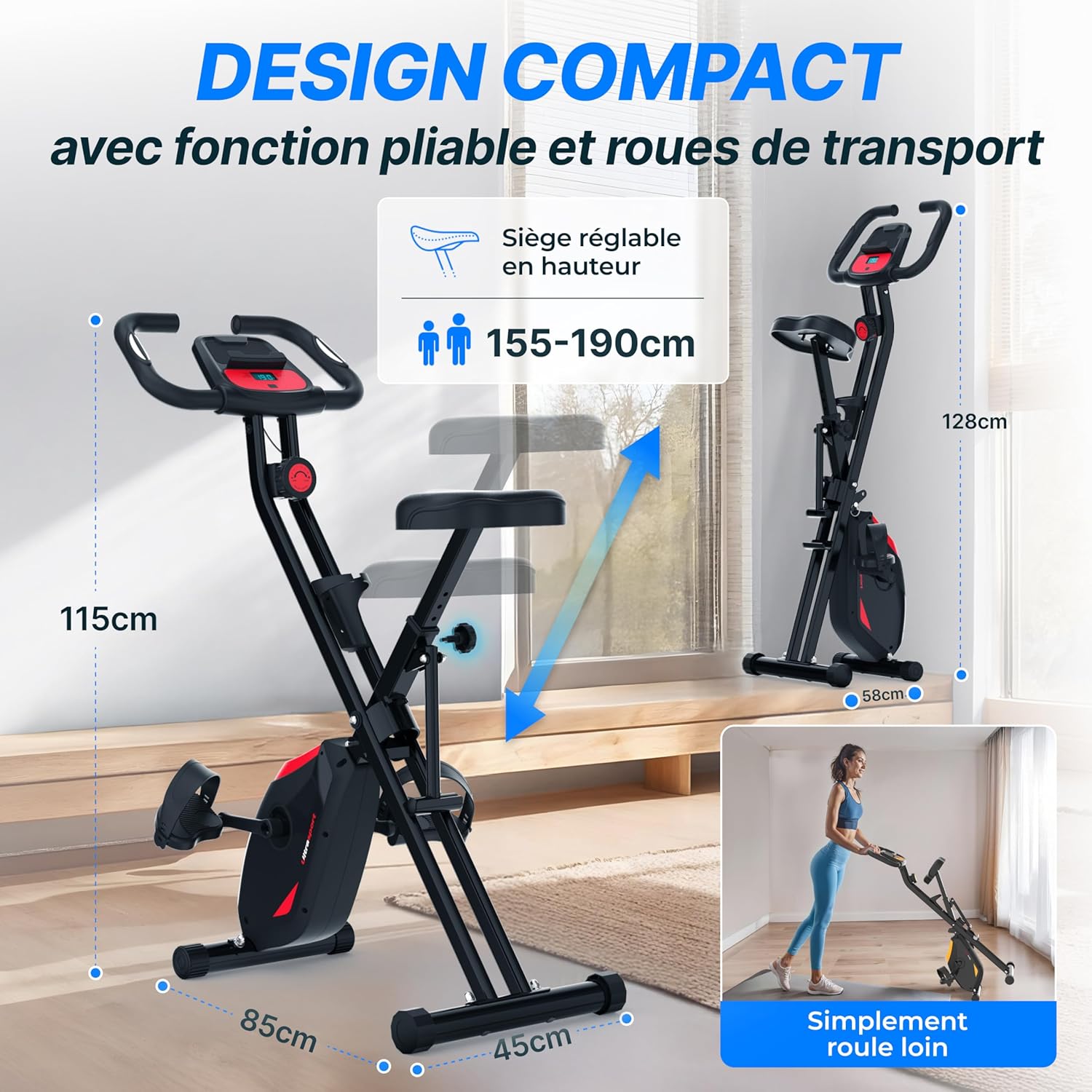 Thumbnail 4 de Ultrasport F-Bike Pro vélo d’appartement pliable