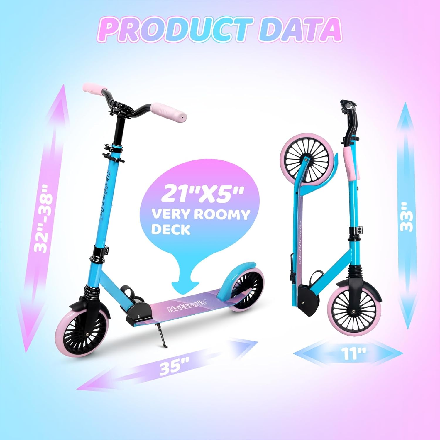 Thumbnail 5 de Nattork Kick Scooter for Ages 6+ — Adjustable, Foldable with 8" Wheels and Anti-Shock Suspension