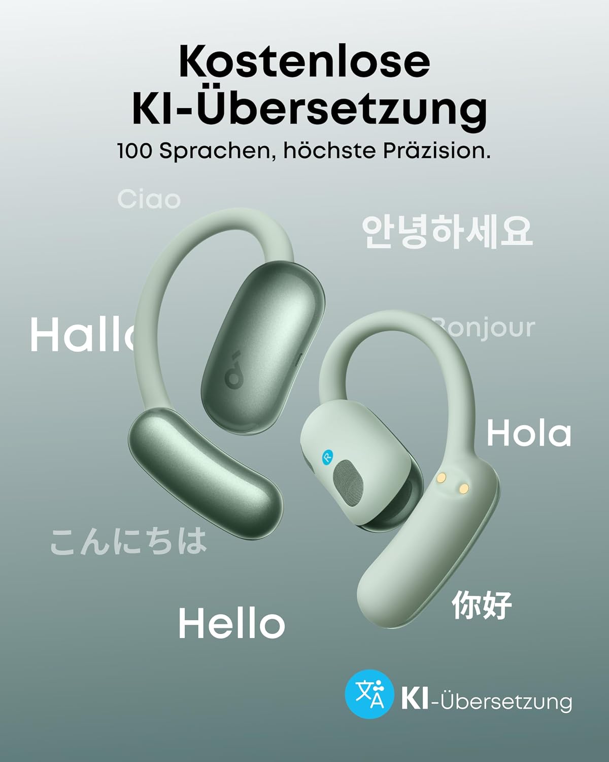 Detalle 2 de Soundcore AeroFit 2 AI Assistant (Anker) – Open-Ear-Kopfhörer mit KI-Assistent & Echtzeit-Übersetzung, IP55