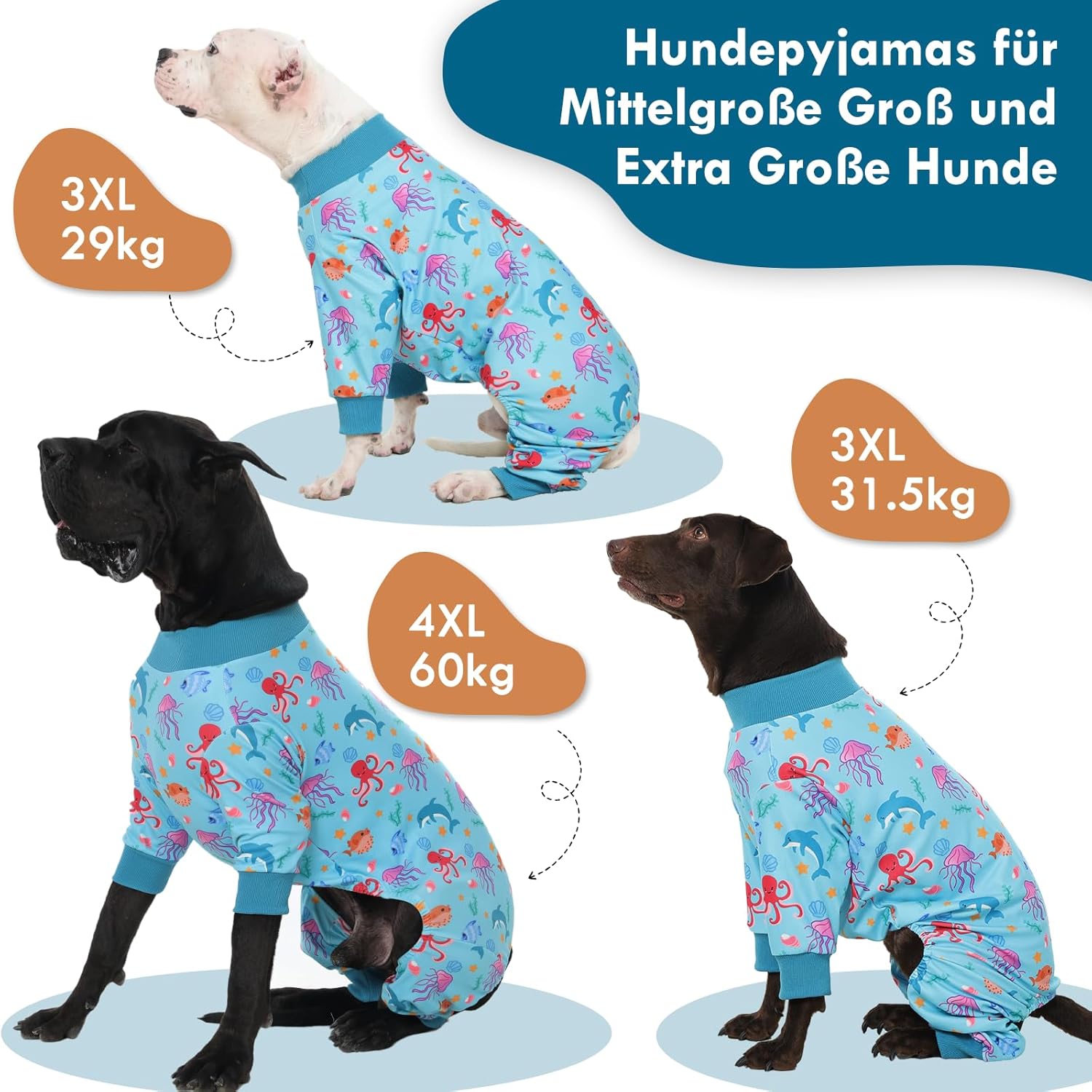 Thumbnail 5 de Katzinst Hund Pyjamas 5XL – einteiliger Hundeoverall (Blau) für großen Hund, weich & hautfreundlich