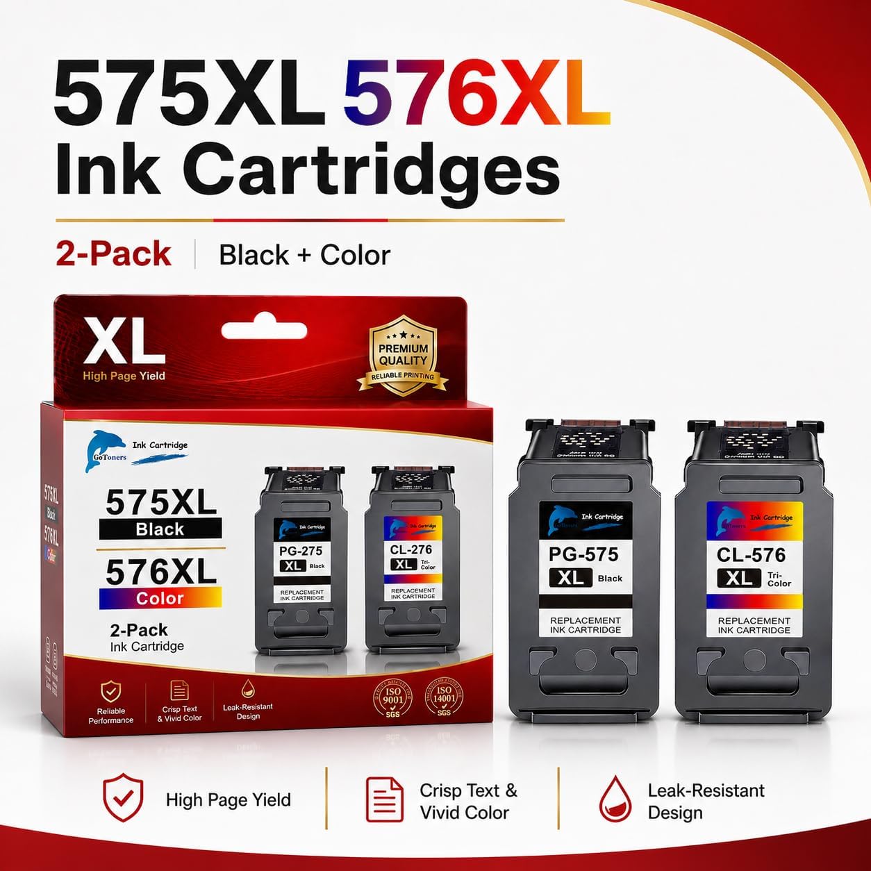 Detalle de GoToers PG-575XL CL-576XL Compatible Replacement for Canon 575 & 576 Ink Cartridges (1 Black, 1 Colour) | Pixma TR4755i/TR4750i/TS3550i/TS3551i/TS3750i/TS3751i/TS3752i/TR4751i/TR4756i