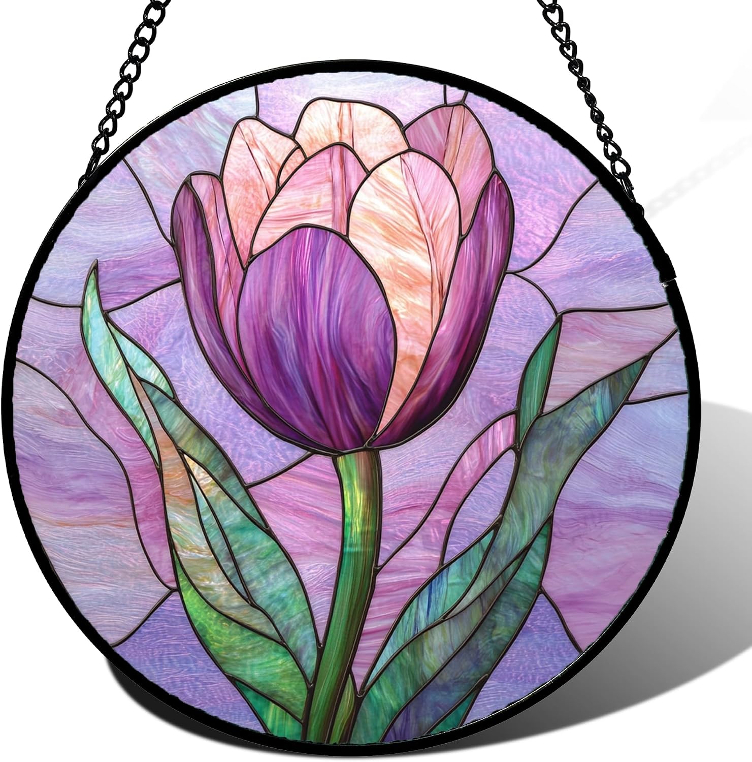 Detalle de Purple Tulip Stained Glass Window Hanging Suncatcher, 9.8-Inch