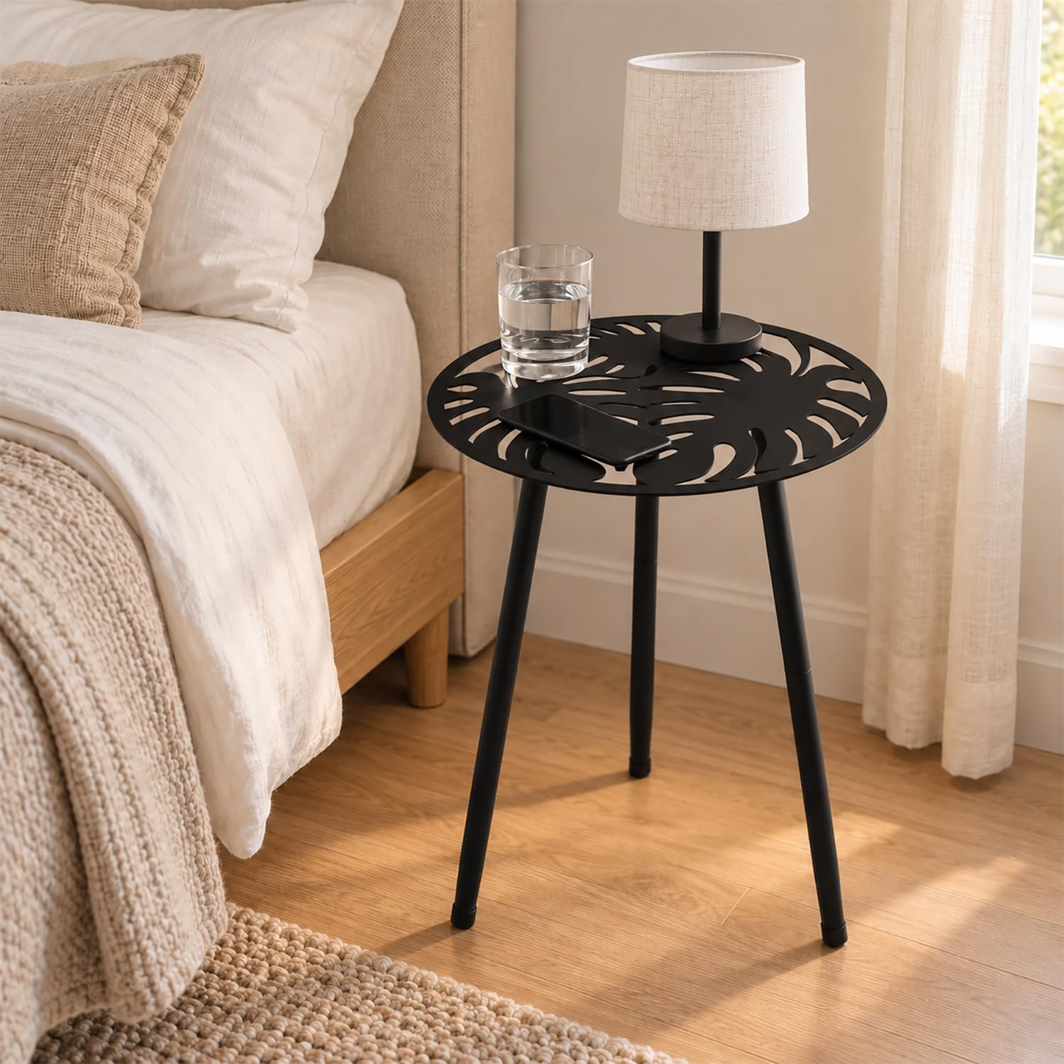 Detalle 2 de Party Zealot PZ4513-1 Metal Side Tables, 2-Pack, Round Black Monstera Design