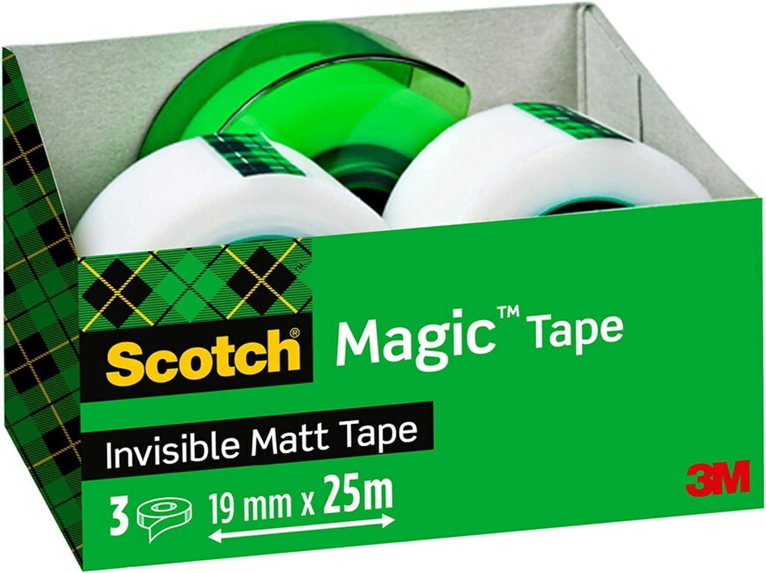 Scotch Magic unsichtbares Klebeband (3 Rollen) 19 mm x 25 m inkl. Handabroller gratis – zum Reparieren, Etikettieren & Versiegeln