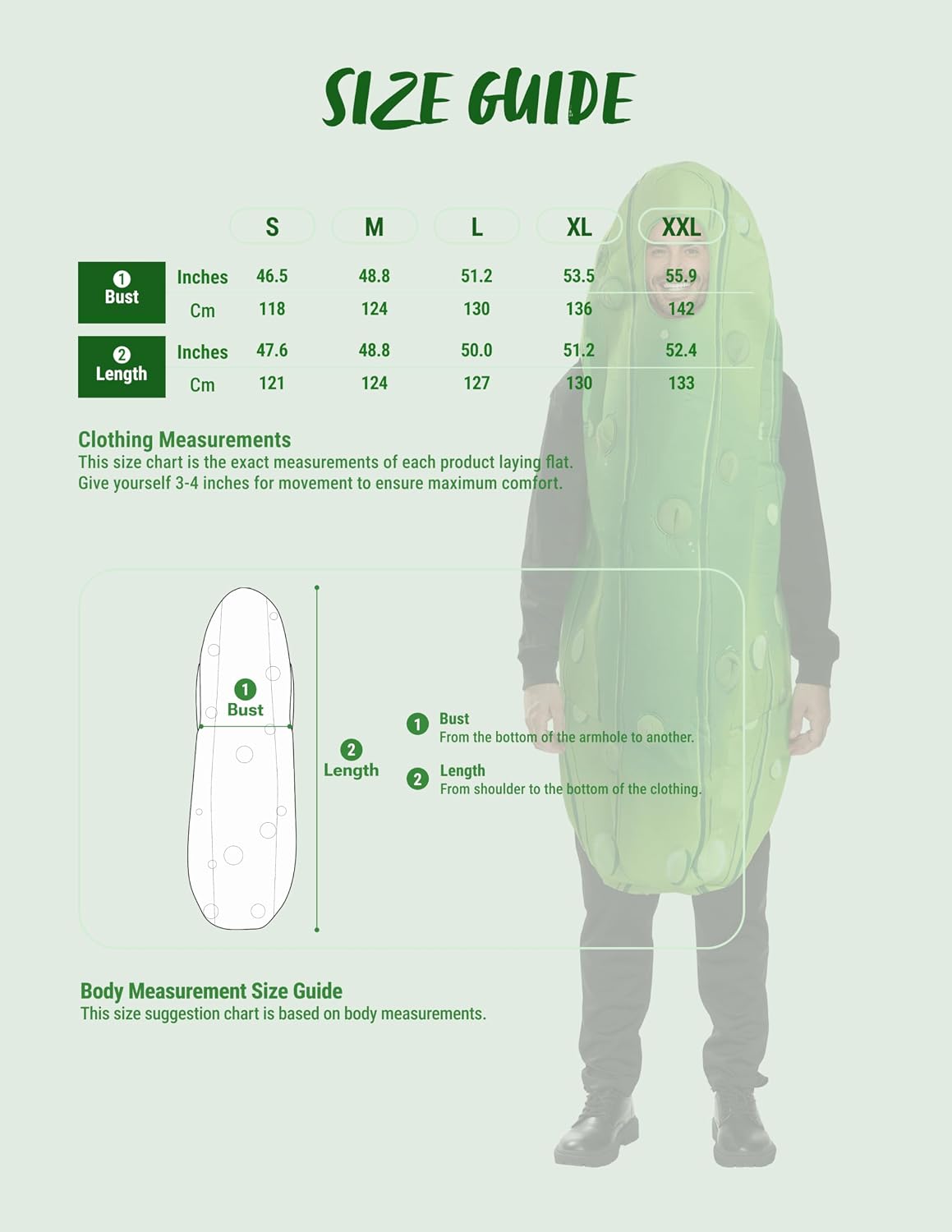 Detalle 2 de Spooktacular Creations BS-SQ44-7LDU Adult Pickle Costume, Unisex Polyester Jumpsuit