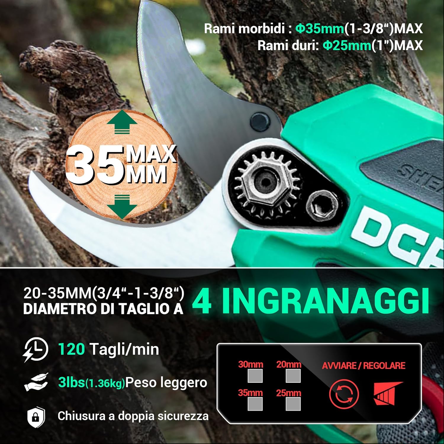 Thumbnail 4 de DCA Forbici portatili a batteria 20V brushless per potatura fino a 35 mm con lama SK5