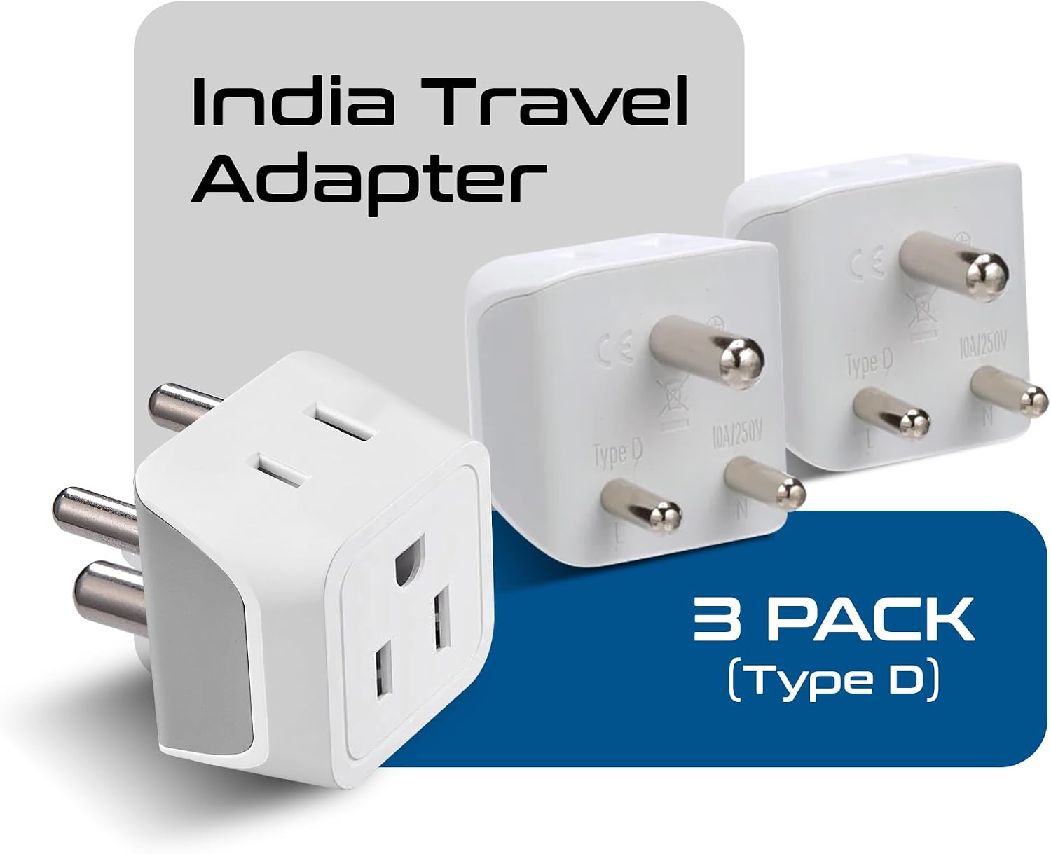 Detalle 2 de Ceptics CT-10 India Plug Adapter 3-Pack ๐
