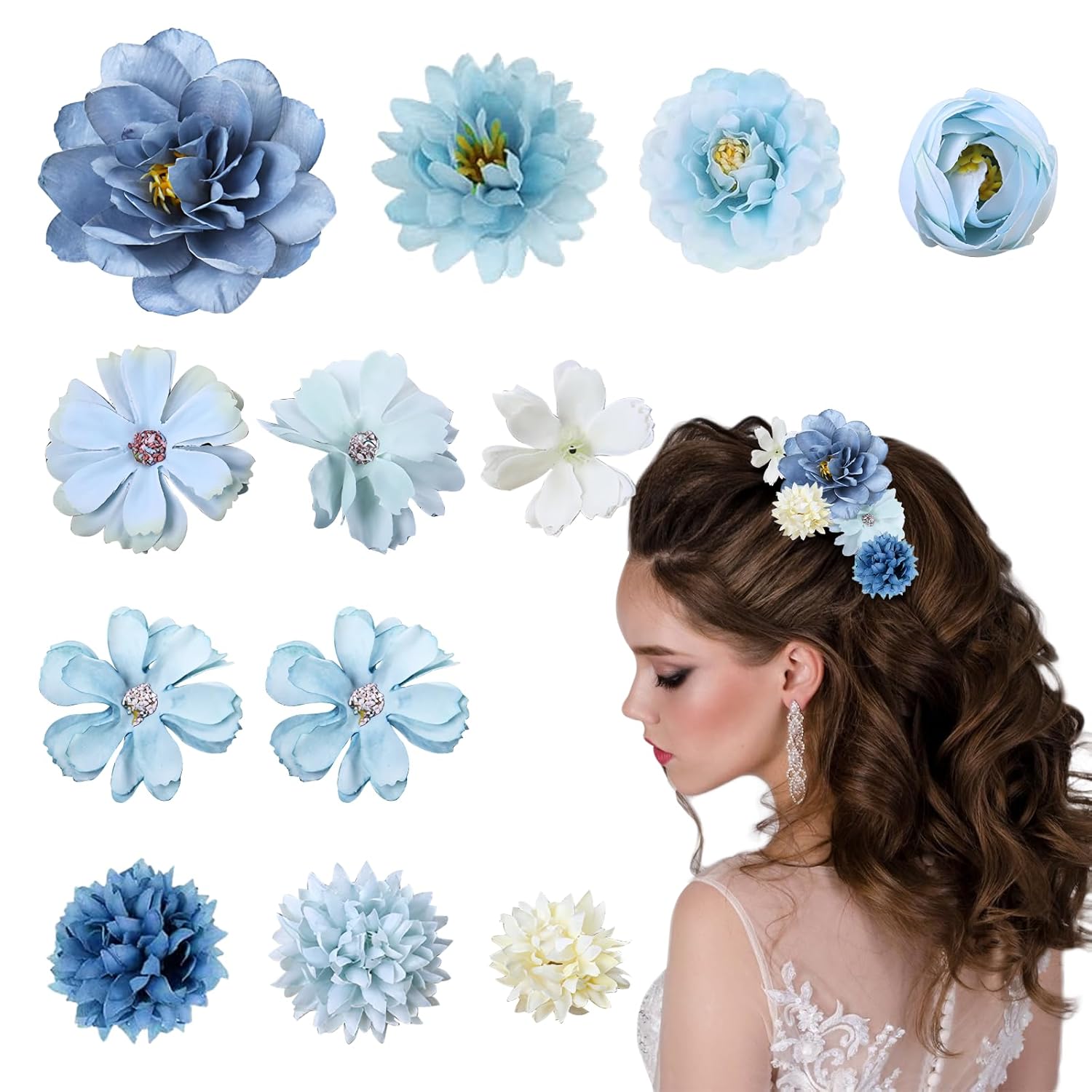 Detalle de Hurifeng Blumen-Haarklammer Blau – Haarschmuck-Blume für Damen und Mädchen