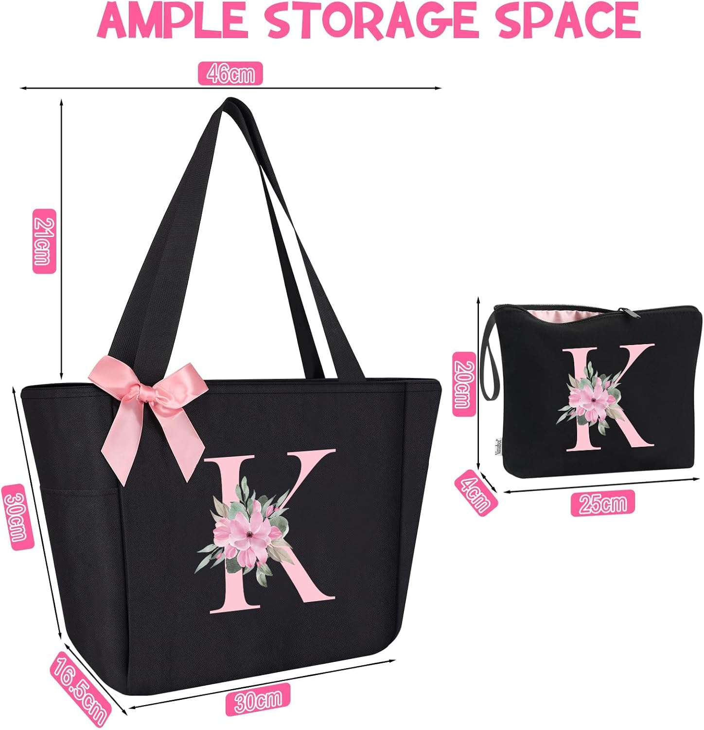 Thumbnail 3 de Vavabox A–Z Initial Personalised Waterproof Tote Bag (Pink Bow Detail)