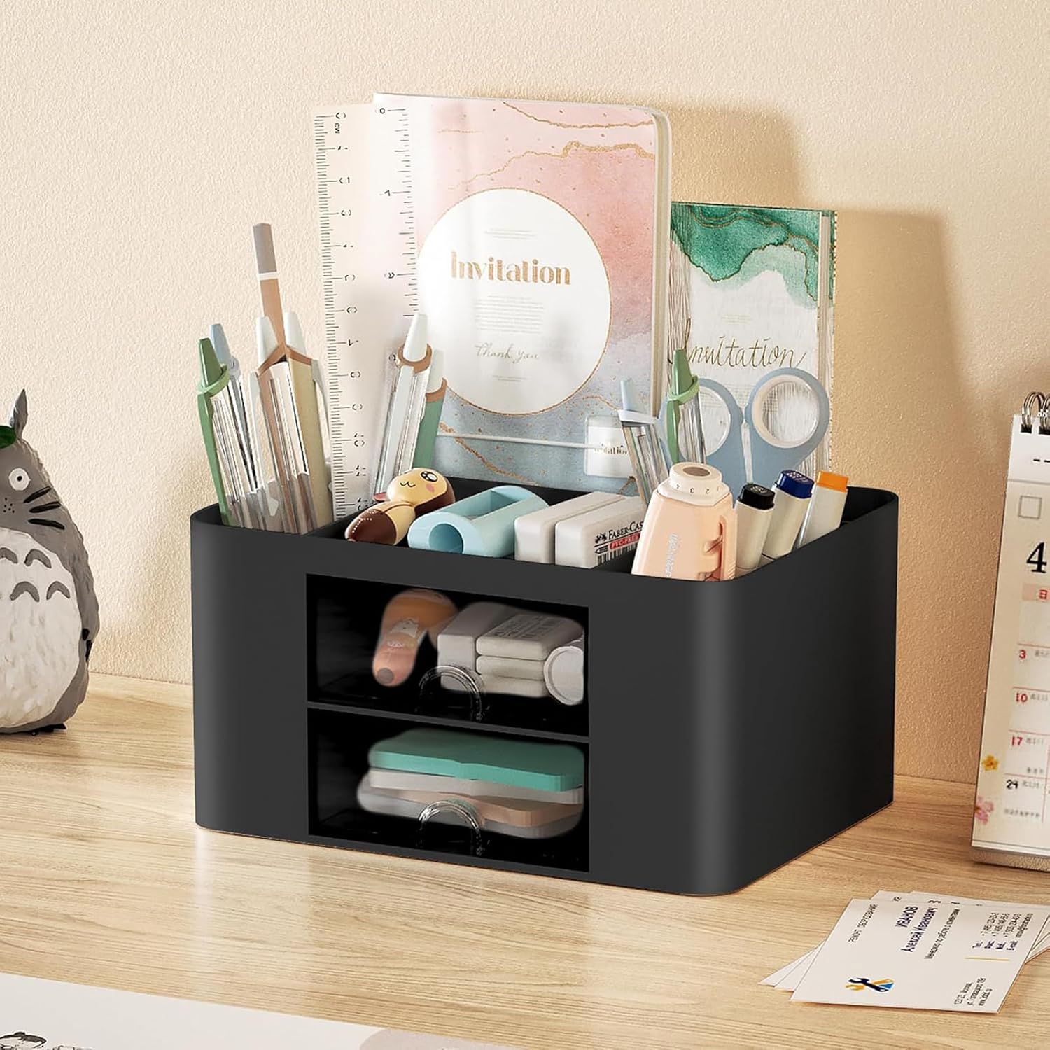Detalle de Marbrasse Schreibtisch Organizer mit Schubladen – Multifunktionaler Desktop-Organizer in Schwarz