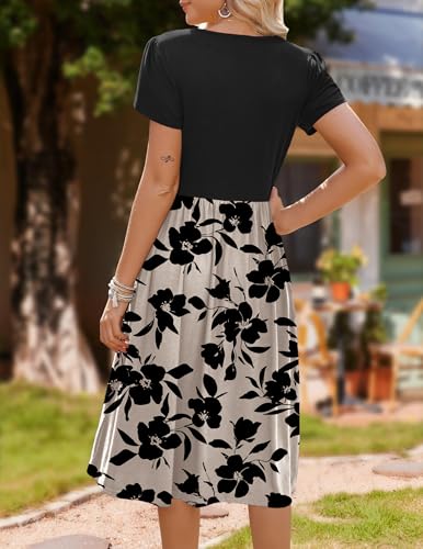 Detalle de Zeagoo Damen Kleid Kurzarm Sommerkleid Floral mit Gürtel – luftiges Casual-Kleid mit praktischem Twist