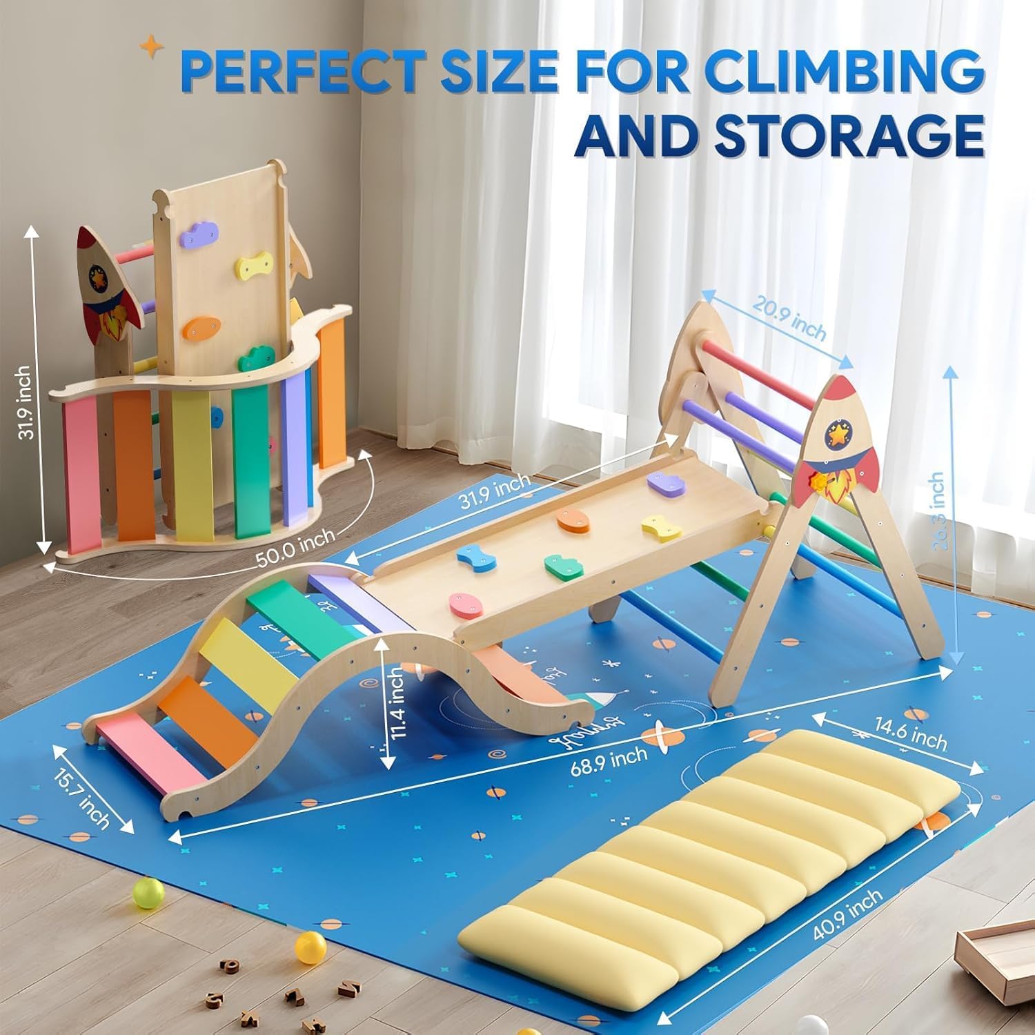 Thumbnail 5 de KidsBuddy Pikler Triangle Set with Cushion: 9-in-1 Indoor Climbing Toy for Toddlers