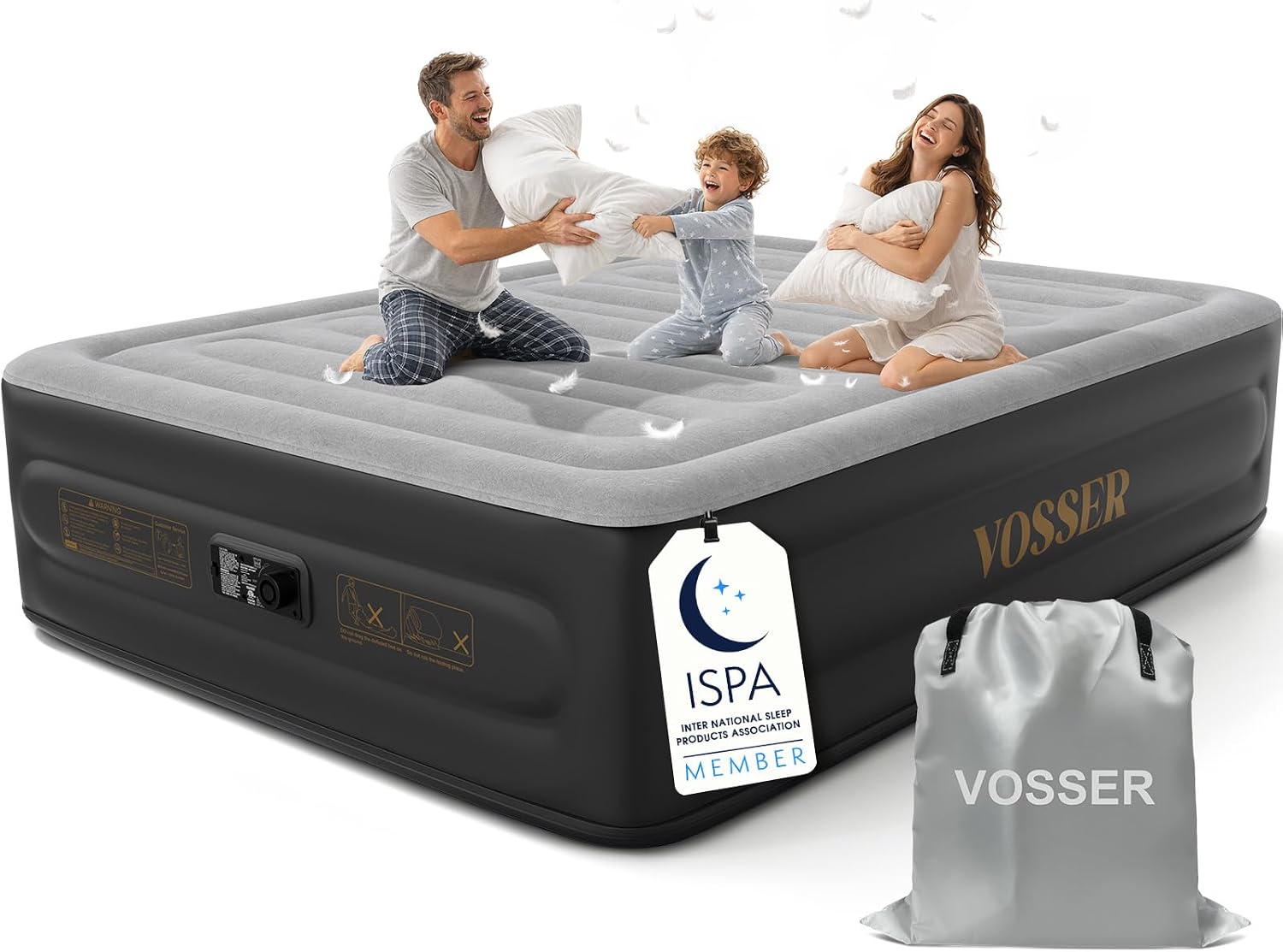 Detalle de VOSSER Queen Air Mattress with Built-In Pump, 18-Inch Raised, Flocked Top