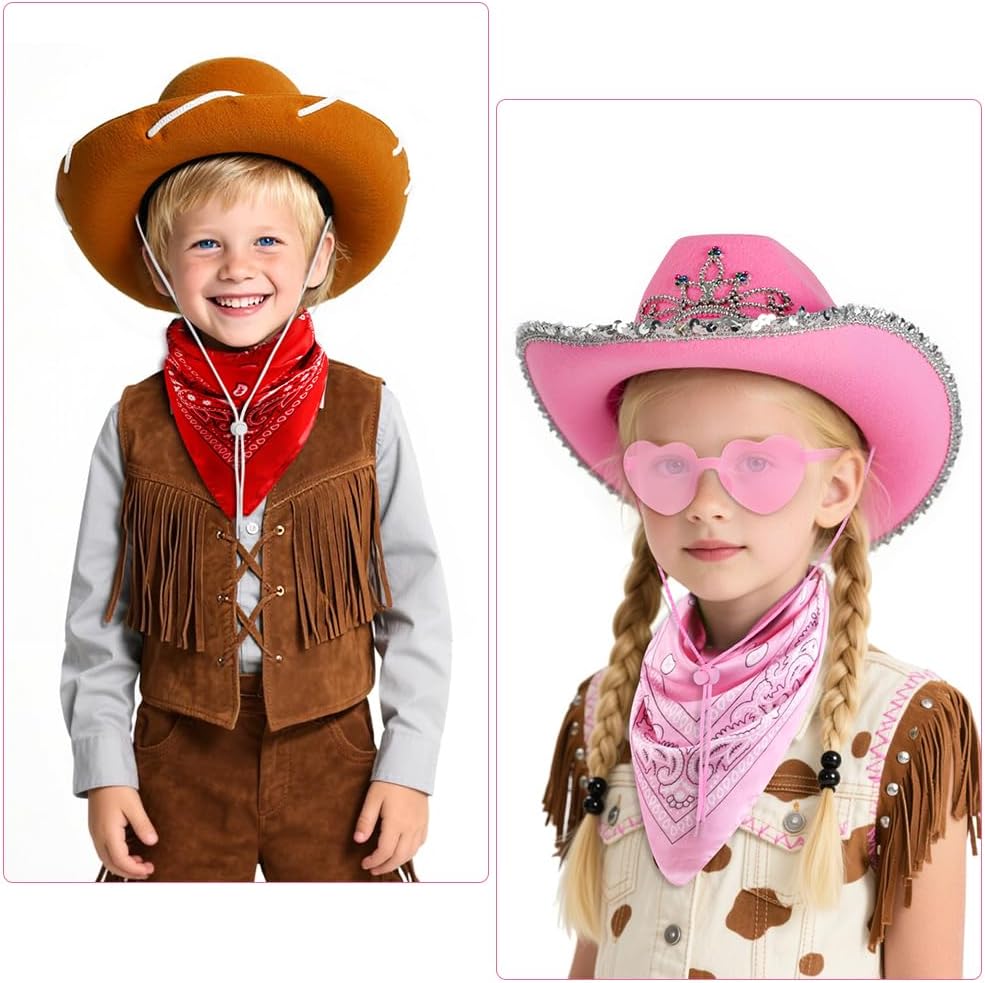 Detalle de AUYAO CowboyHut Kinder Fashion Westernhut – vielseitiges Kostüm-Set mit Bandana und Sonnenbrille