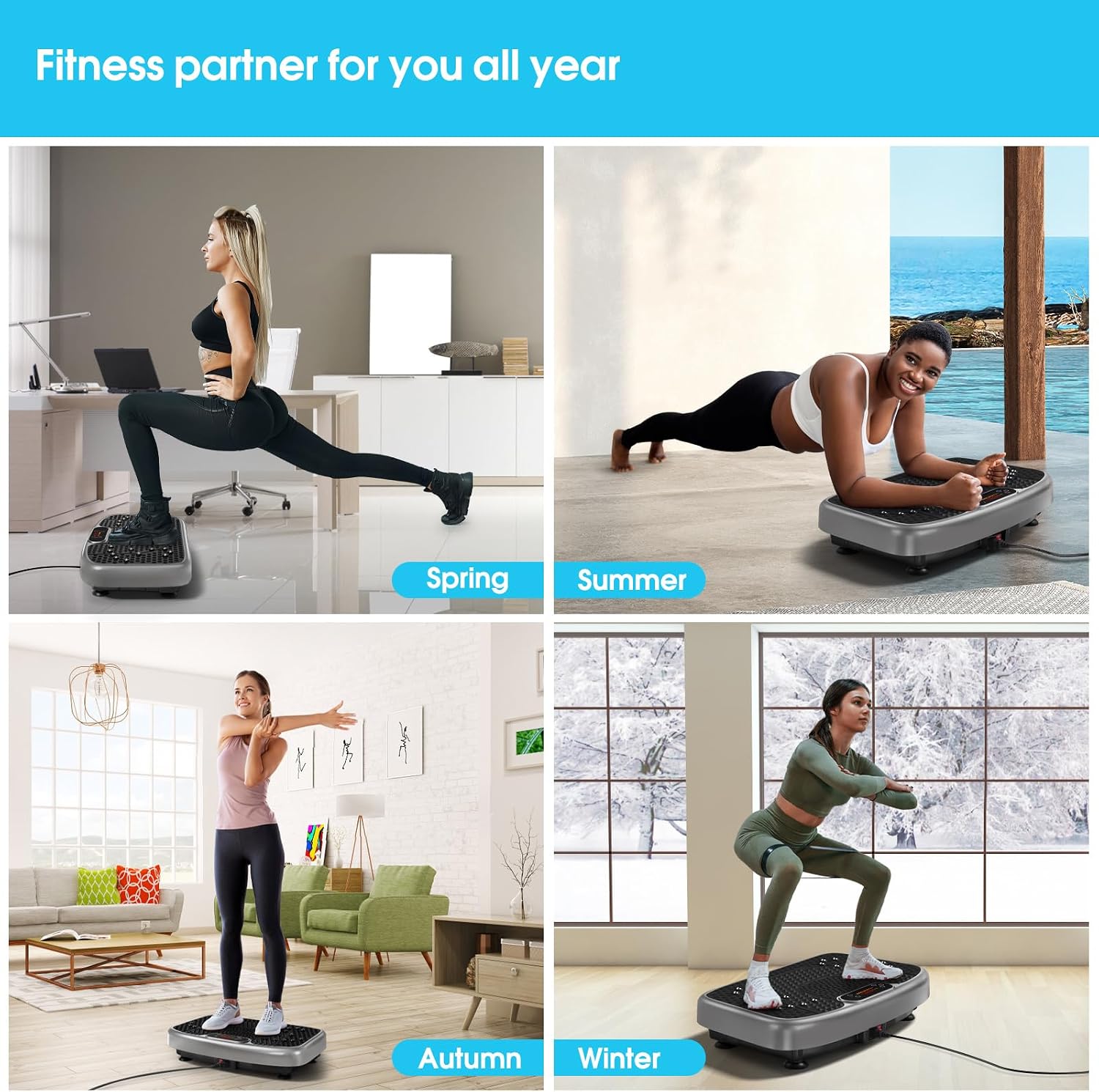 Detalle de SoftGym Vibration Plate Exercise Machine (450 lb capacity) with Remote, Touch Display & Resistance Bands
