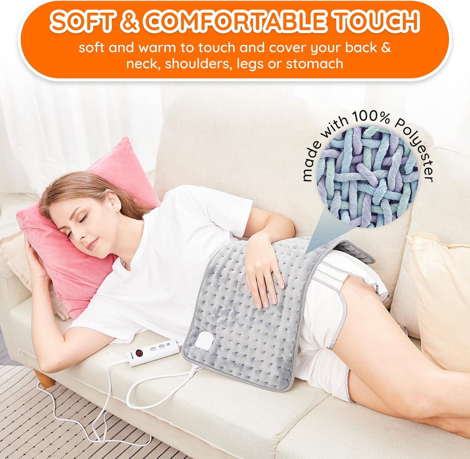 Thumbnail 4 de Electric Heating Pad for Back, Neck & Shoulders (30x60cm, Grey) with 10 Heat Levels and Auto Shut Off