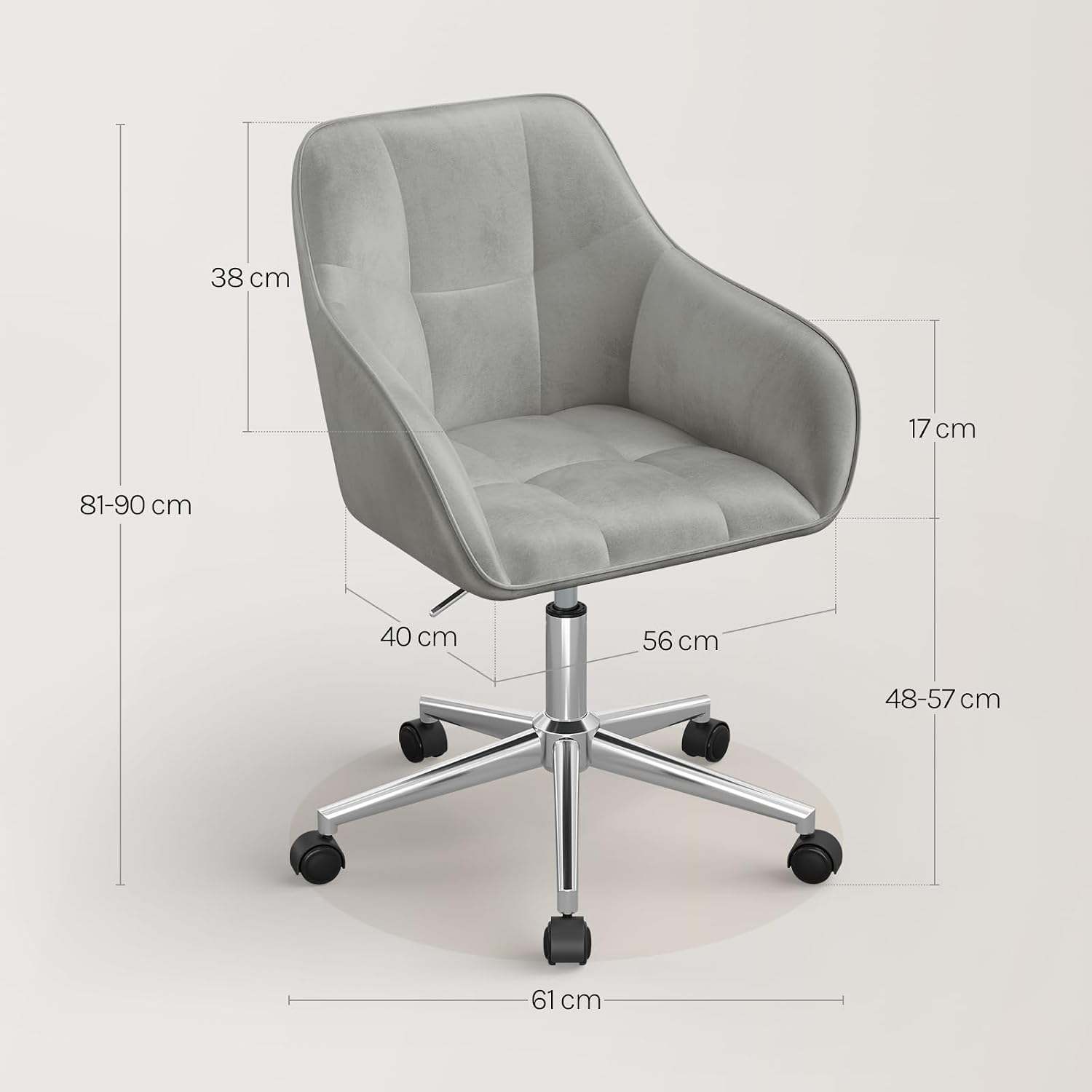 Detalle de WOLTU Homeoffice-Stuhl BS145hgr mit Armlehnen, Samtsitz, 360° Drehfunktion und höhenverstellbarer Sitzhöhe bis 150 kg