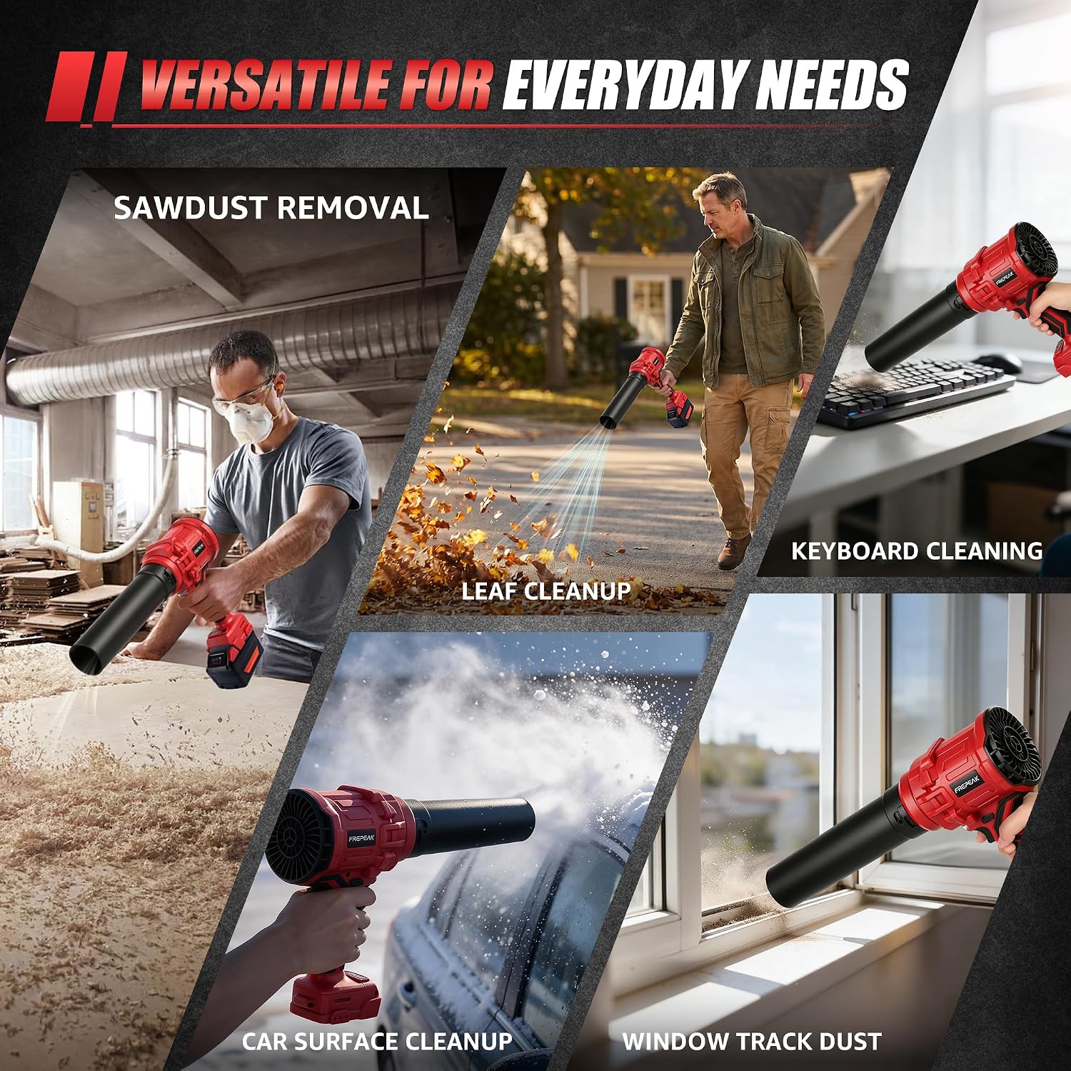Detalle 2 de FREPEAK Frepeak-MWQ-01 Cordless Leaf Blower, 2-in-1, 720 CFM, LED Light