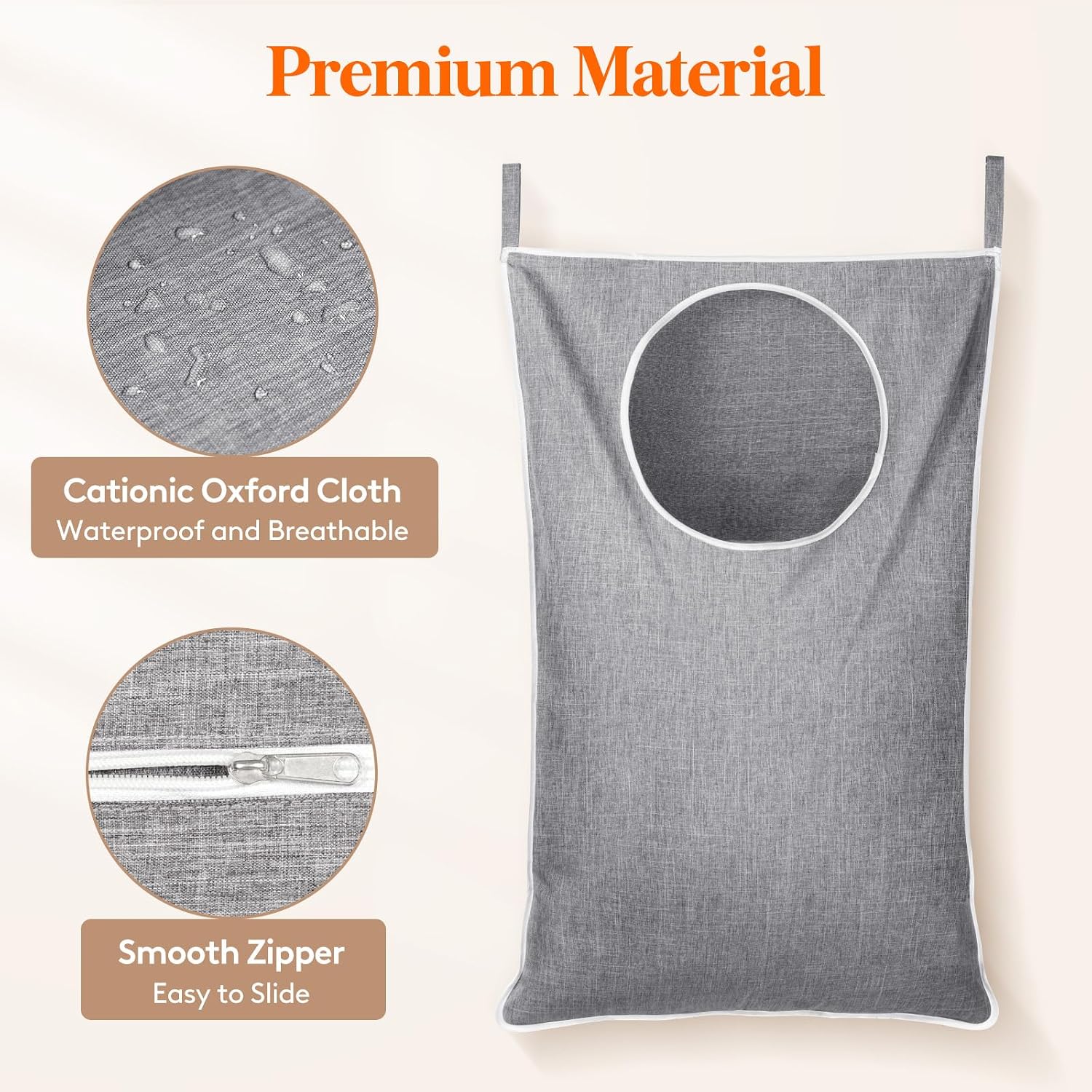 Thumbnail 6 de Lifewit 24411 Hanging Laundry Hamper, Foldable, Light Grey, 92 x 57 cm