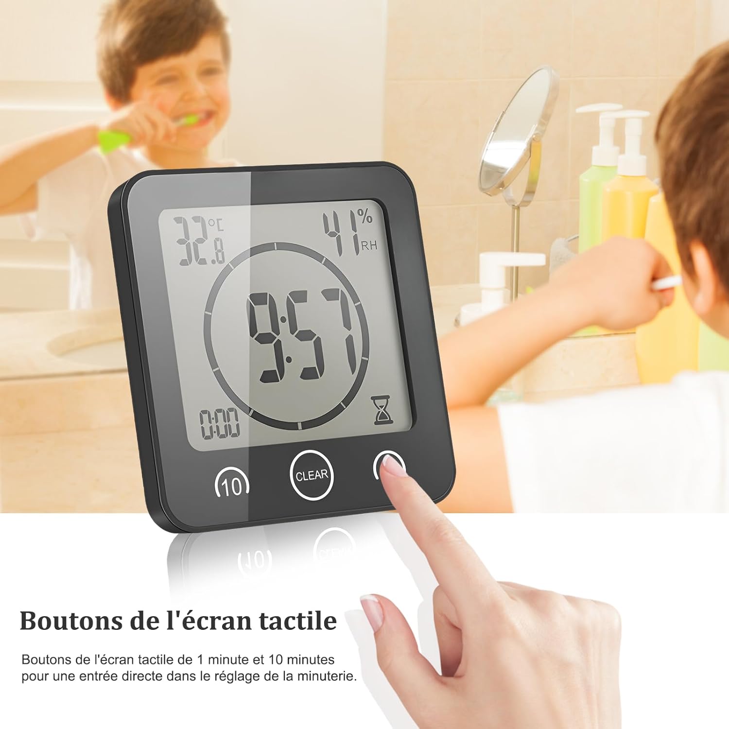 Thumbnail 3 de Horloge de Salle de Bain VORRINC — Horloge de Douche Étanche avec Tactile, LCD, Thermomètre et Minuterie
