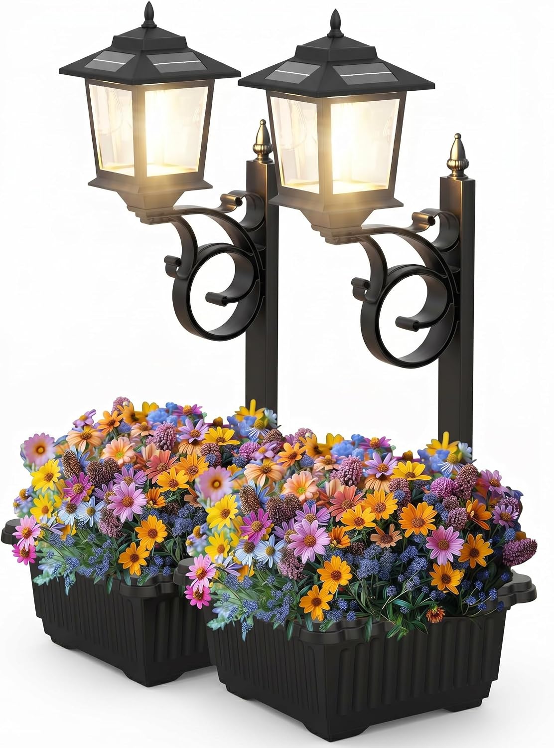 Detalle de DOESLAG SL0155P2 Solar Planter Lamp Posts, 2-Pack, Black Plastic