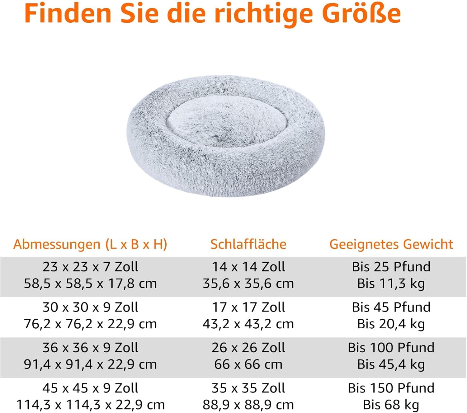 Thumbnail 3 de Amazon Basics Donut-Haustierbett für Hunde (Kunstfell), maschinenwaschbar, 91 cm, grau