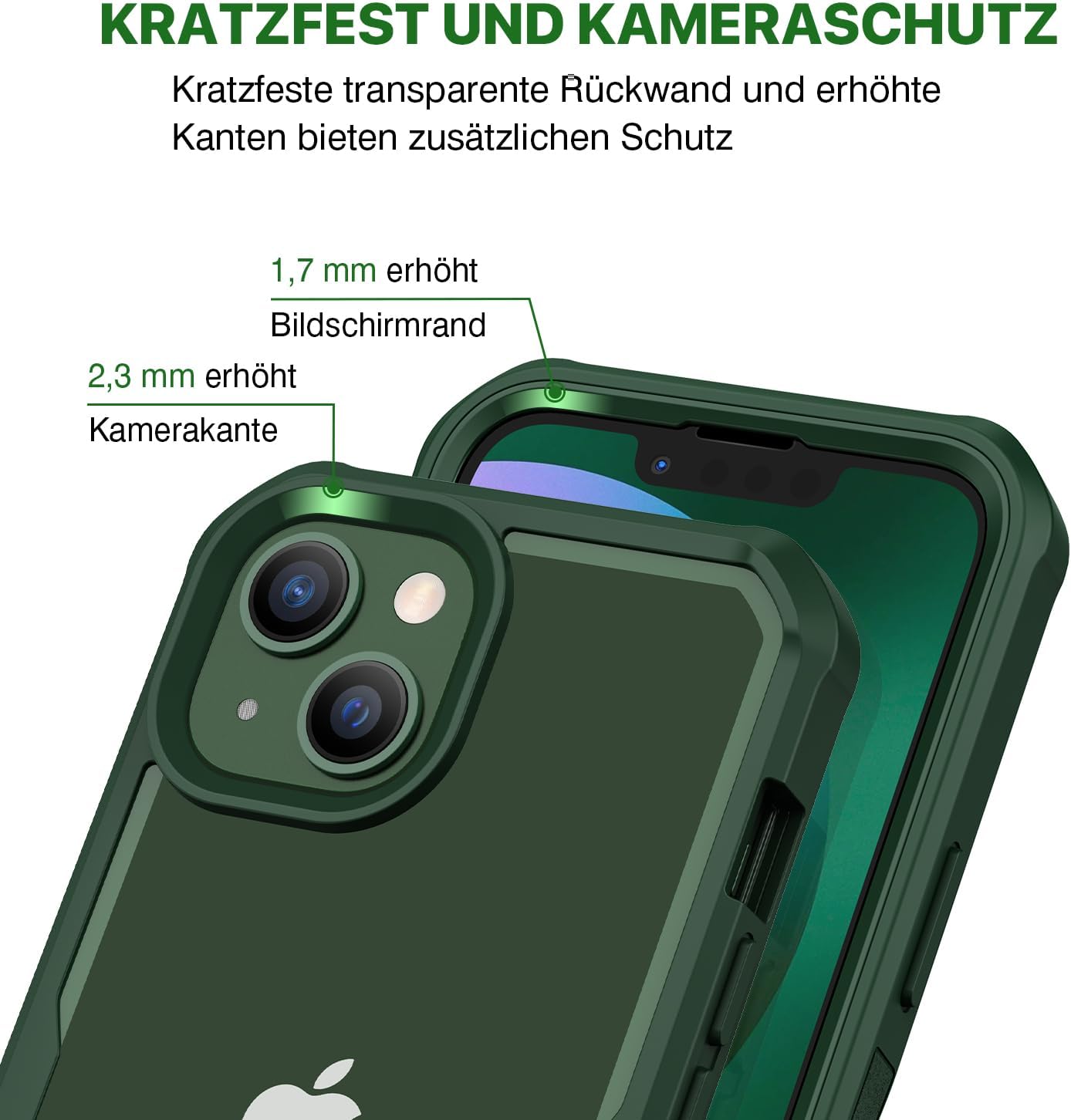 Detalle de CENHUFO Sichtschutz Hülle für iPhone 14/13 – 360° Schutz mit Privacy-Displayglas und Kameraschutz in Grün