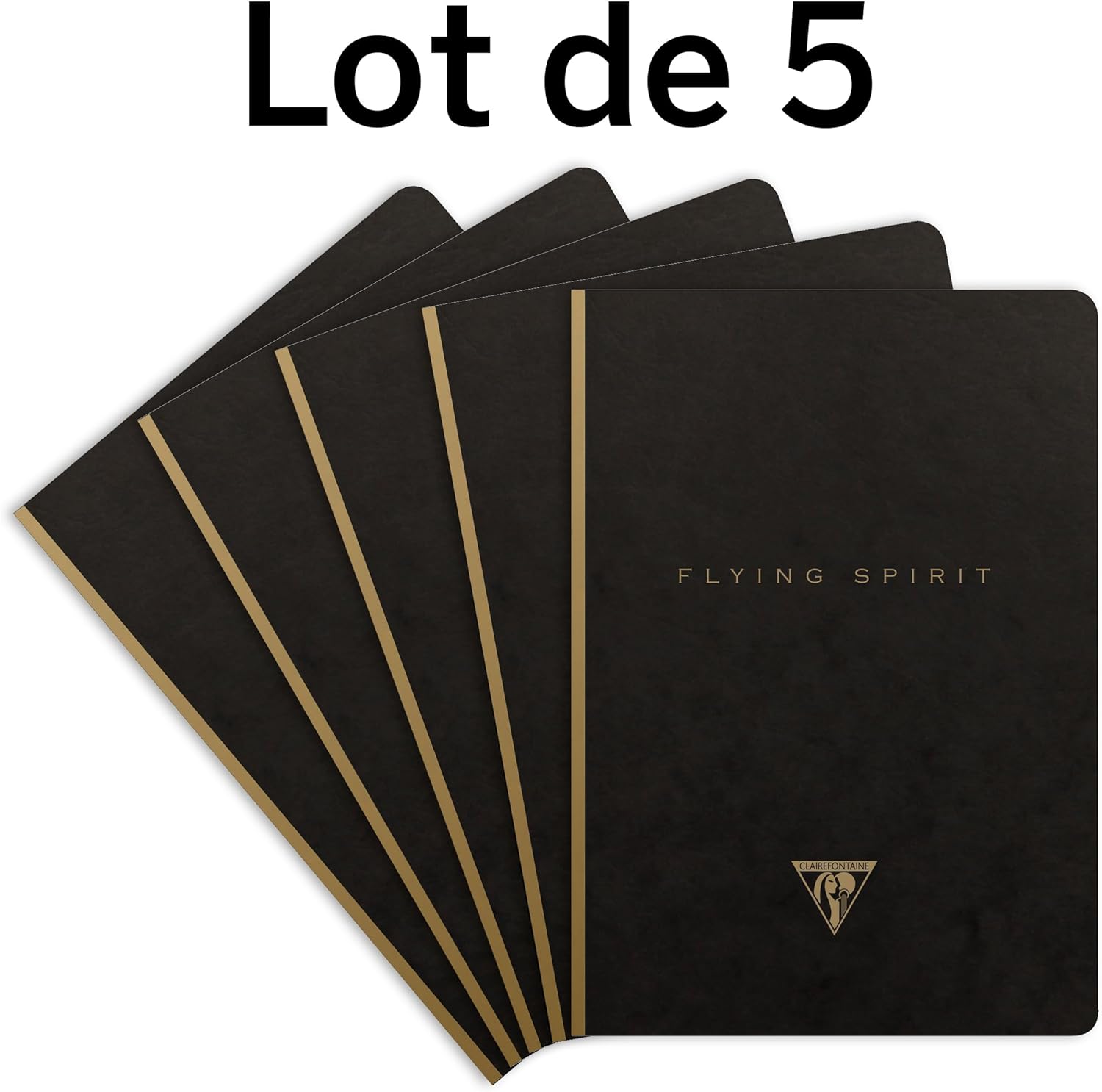 Thumbnail 1 de Clairefontaine 102546C – Paquet de 5 carnets Flying Spirit 192 pages ivoire, 14,8x21 cm, couverture noire avec finition or