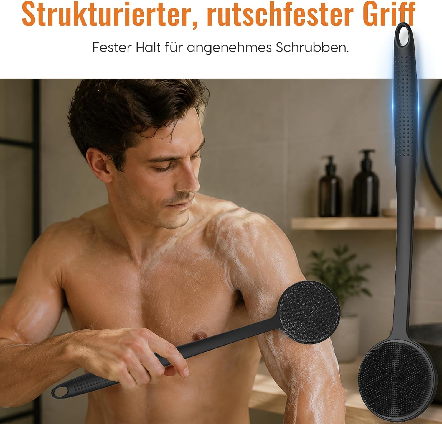 Detalle 2 de Silikon Rückenschrubber mit langem Griff zur Dusche