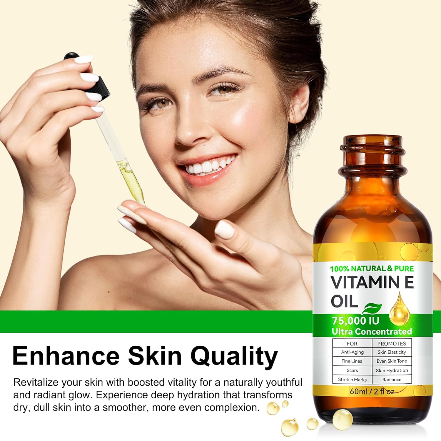 Detalle de Vitamin E Öl 75.000 IE – Reines & Natürliches Haut- & Haarpflegeöl, 60 ML