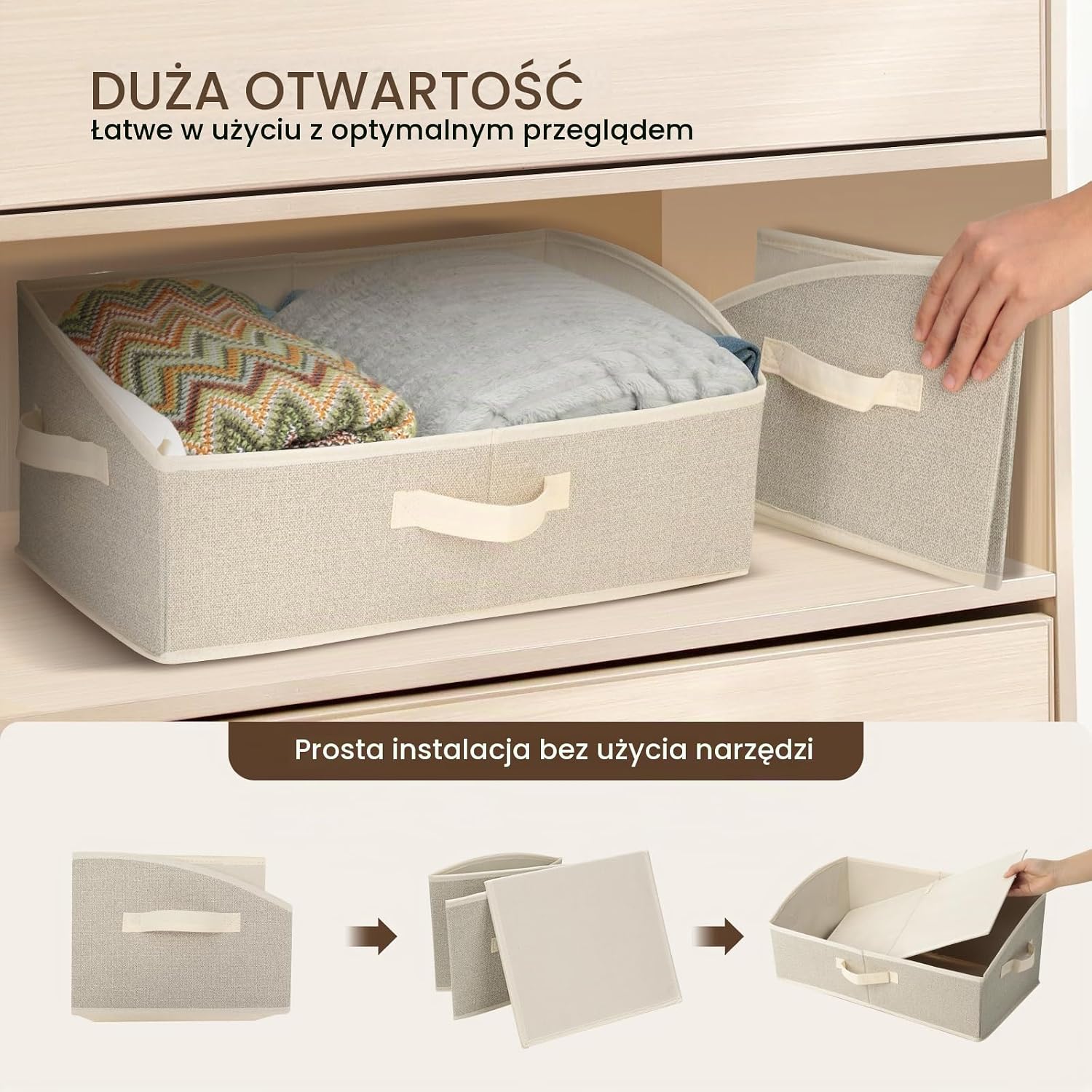 Detalle 1 de Cozary składane pudełka do przechowywania, 2 × 28 l, beżowe