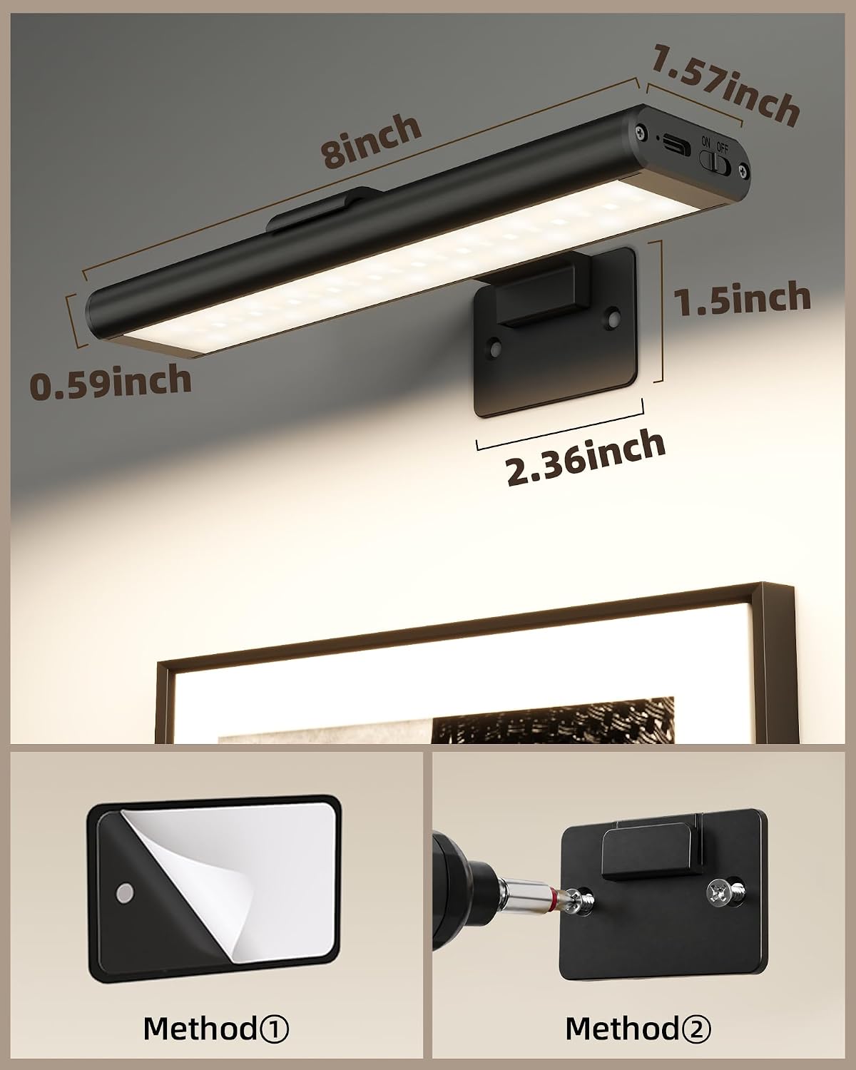 Detalle 2 de EZVALO PL01 Rechargeable Picture Lights, 7.8-Inch Black, 3-Pack