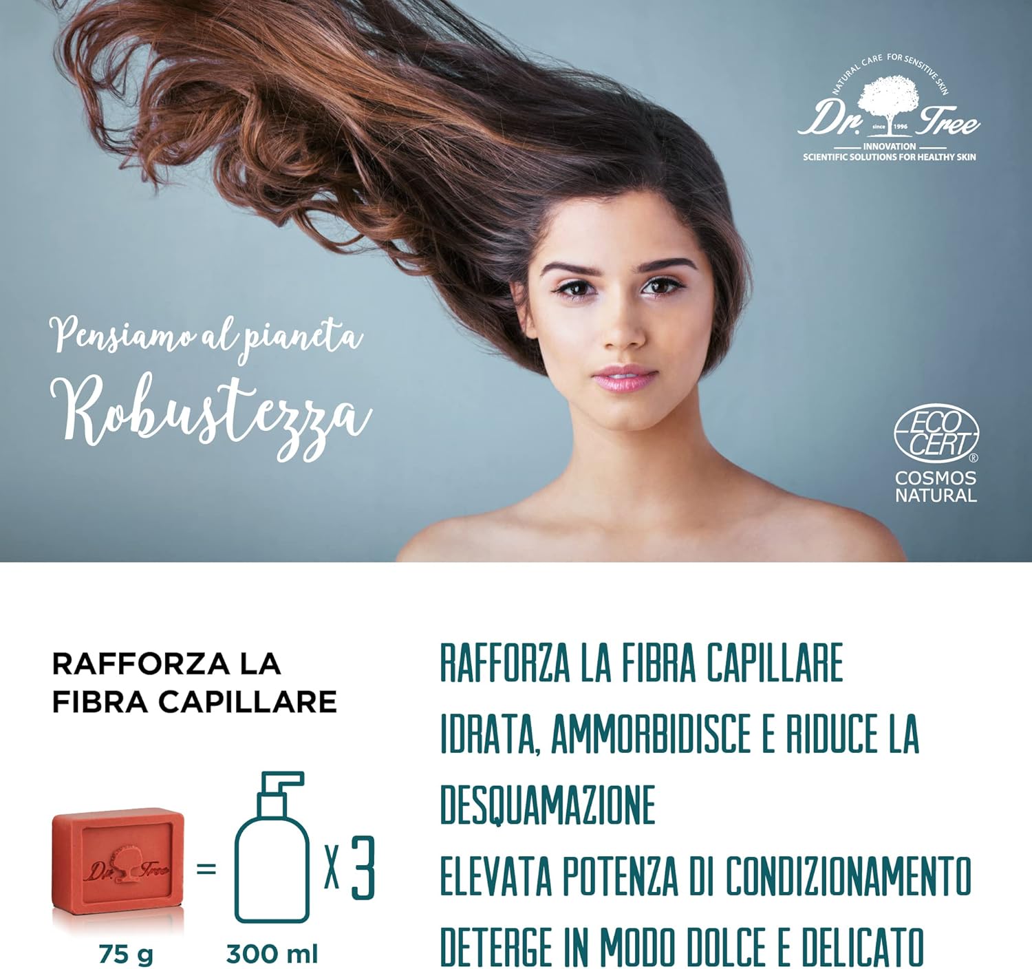 Detalle de Dr. Tree Shampoo Solido 2 in 1 Fortaleza – Shampoo e Balsamo Solidi per Capelli Fini e Deboli