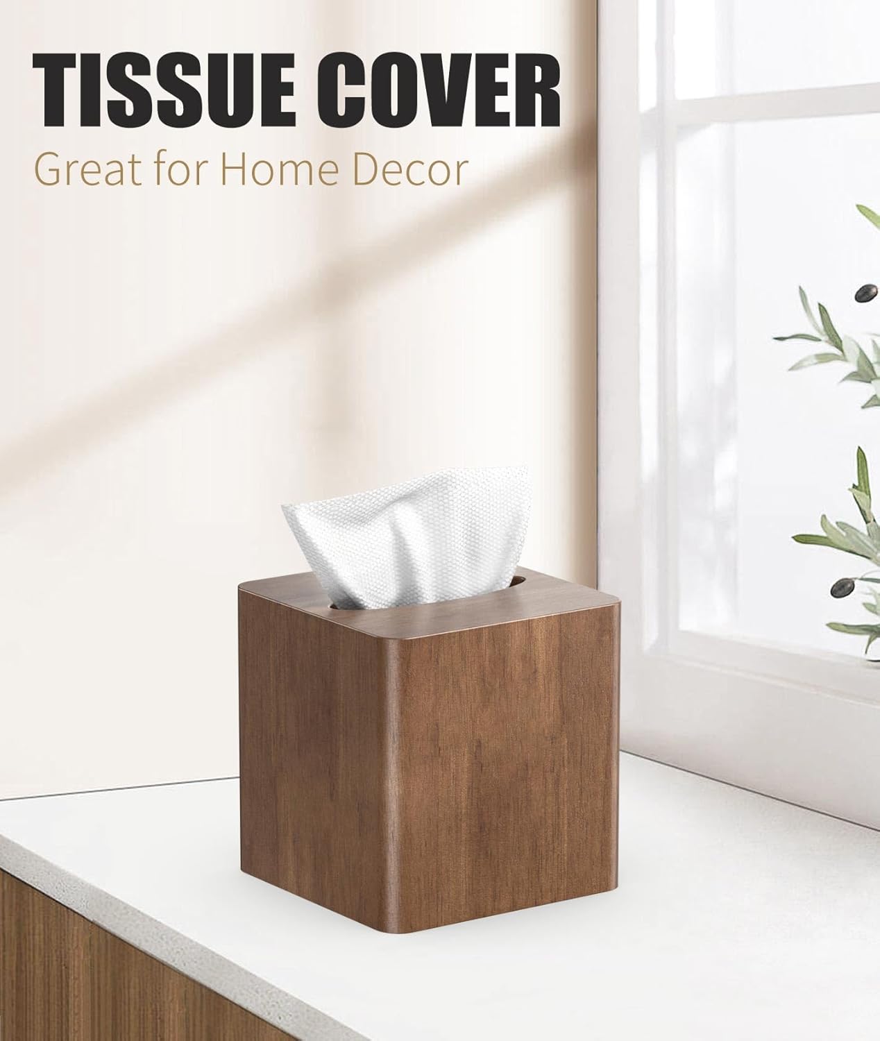 Detalle de Livelab Tissue Box Cover Square – Oak Wood Cube for Modern Farmhouse Decor