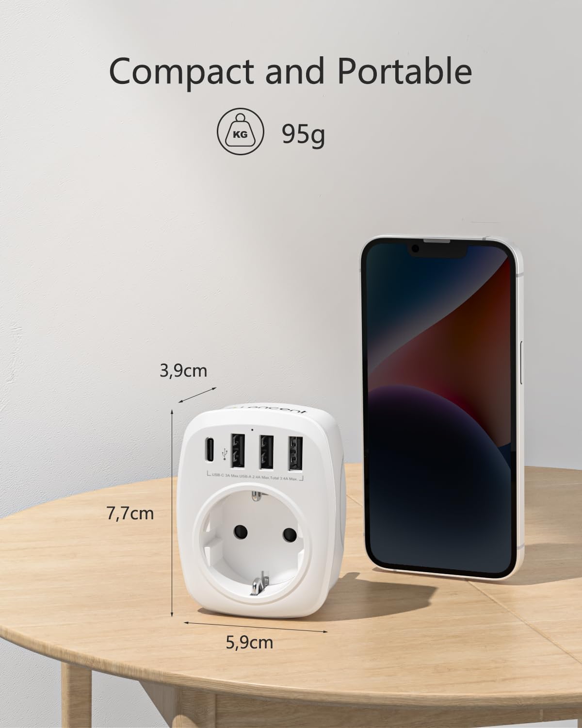 Detalle 1 de LENCENT 5‑in‑1 Steckdosenadapter mit USB und Typ‑C 🔌