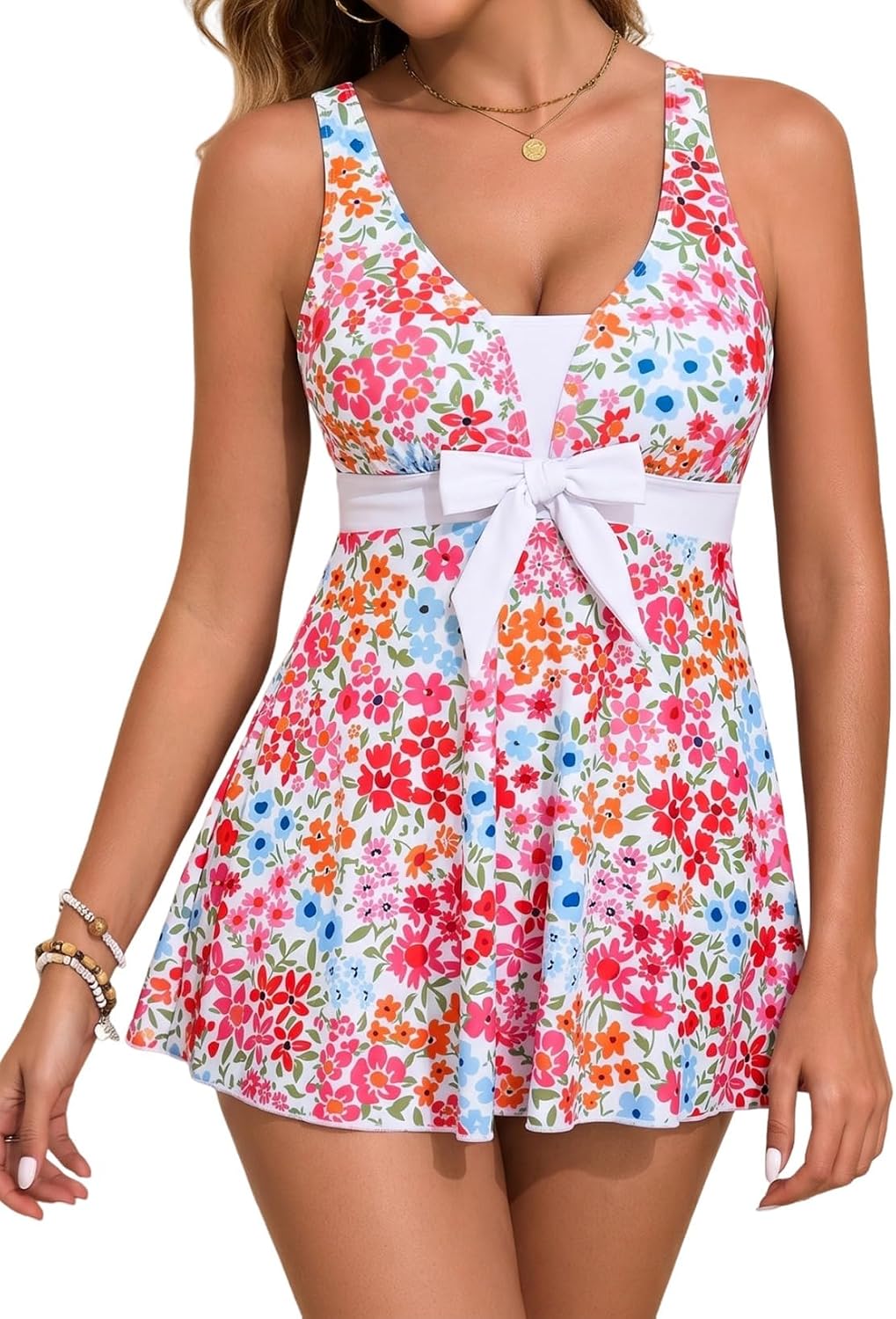 Detalle de Aleumdr Women Printed Two-Piece Tankini Swimsuits with Pockets and Tummy Control