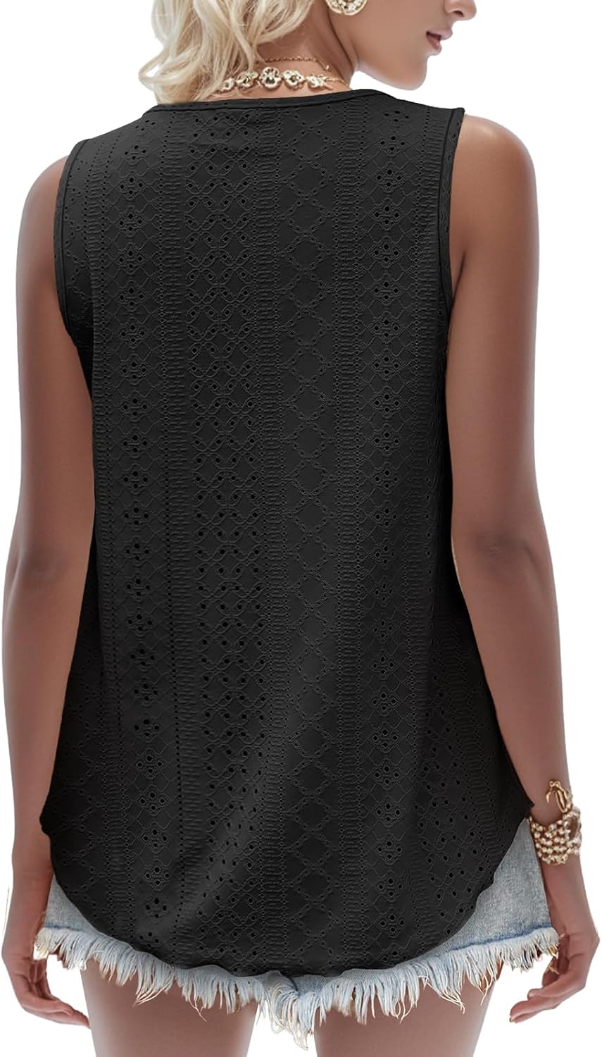 Detalle de SEDEX Women's Loose Fit Tank Top: Sleeveless Eyelet Embroidered Vest