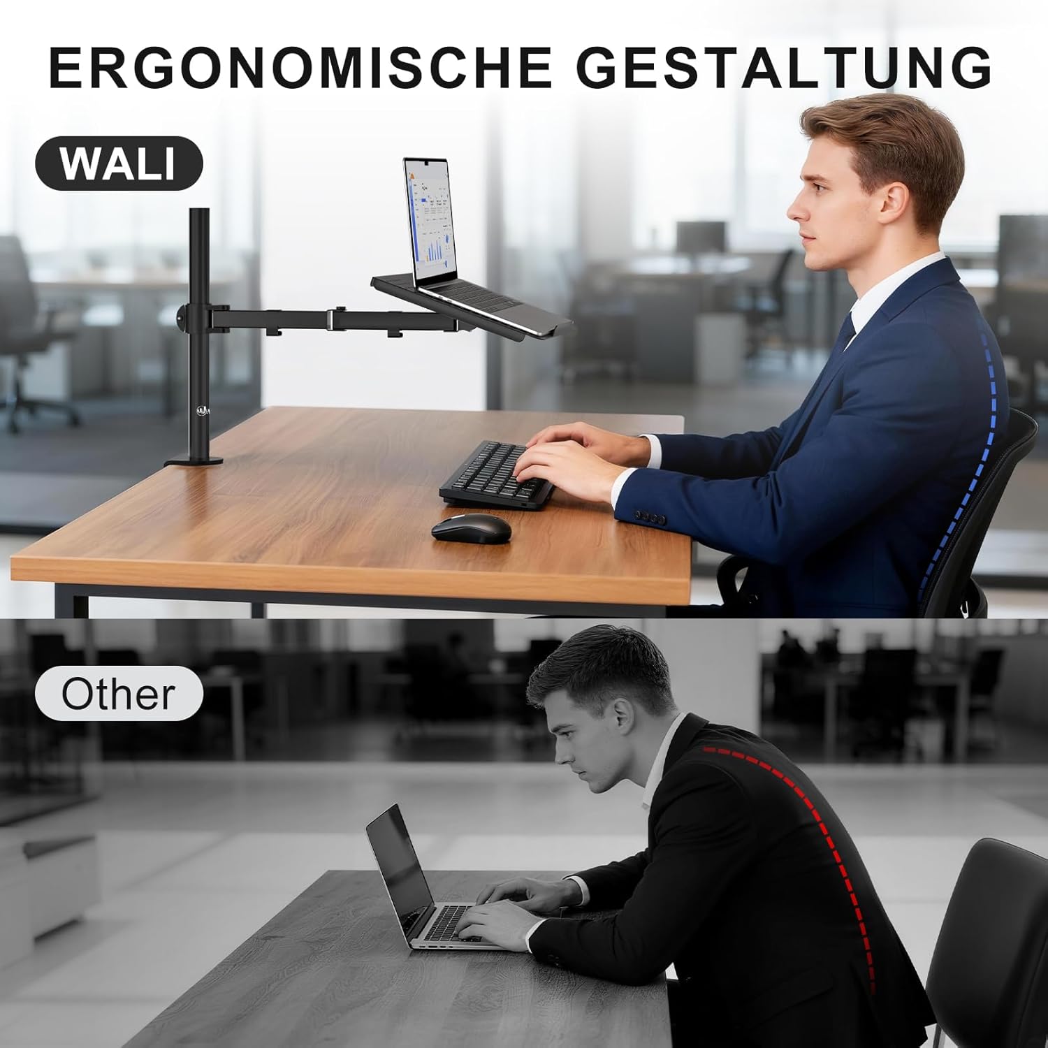 Thumbnail 3 de WALI Laptop-Halterung für den Schreibtisch, 17-Zoll, voll verstellbar bis 10 kg (M00LP) – schwarz