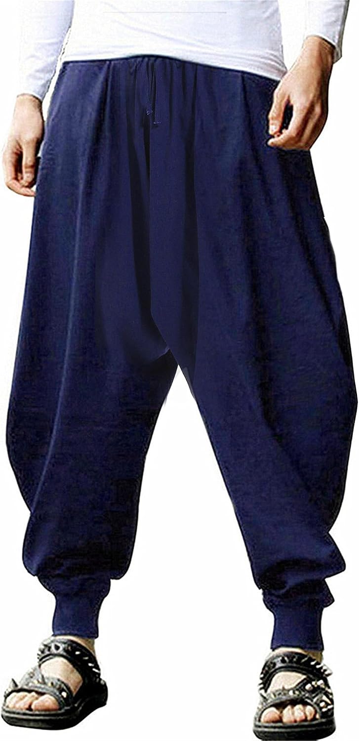 Detalle 2 de perdontoo Mens Casual Harem Pants with Fancy Print – Elastic Waist Wide-Leg Trousers