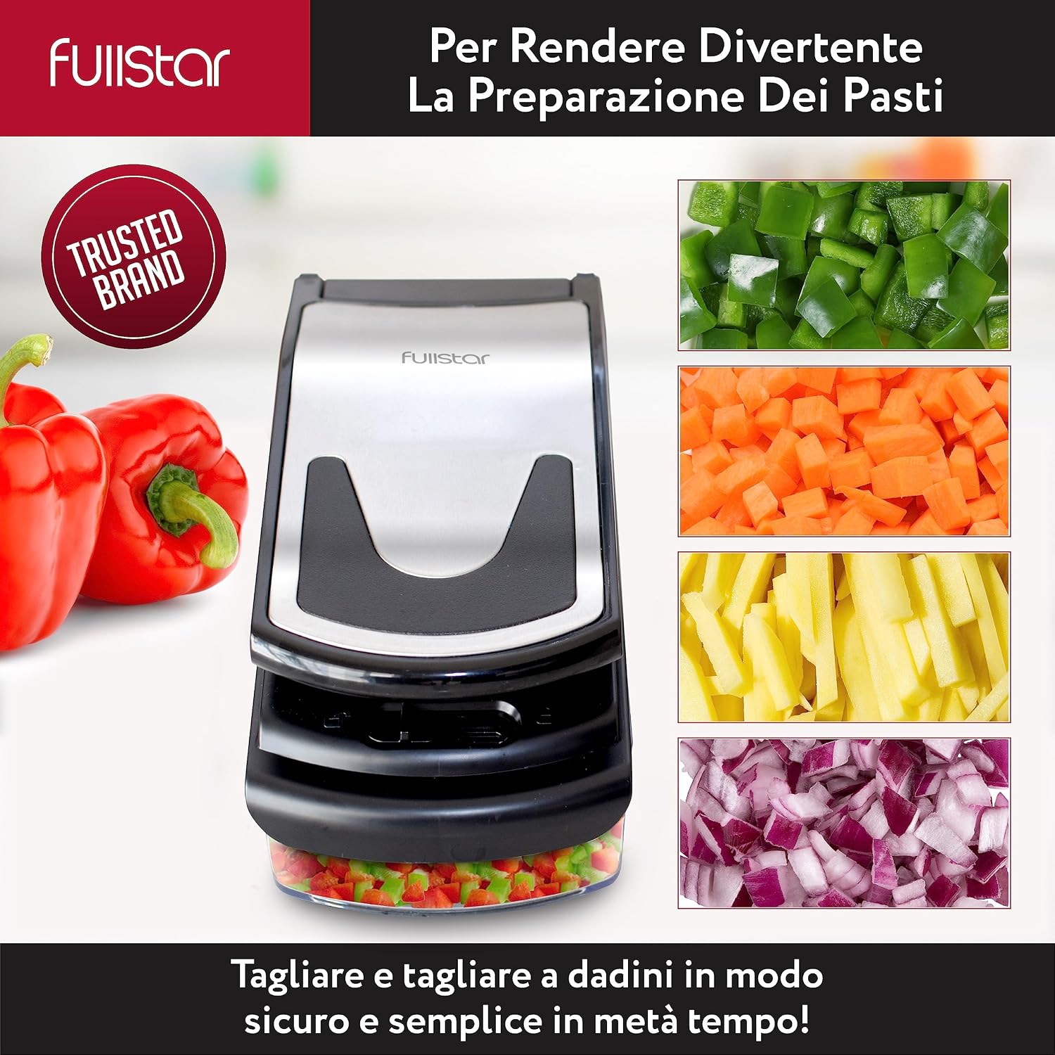 Detalle de Fullstar Taglia Verdure e Spiralizzatore 9-in-1 in Inox Nero – Tagliaverdure e Tritatutto Multifunzione