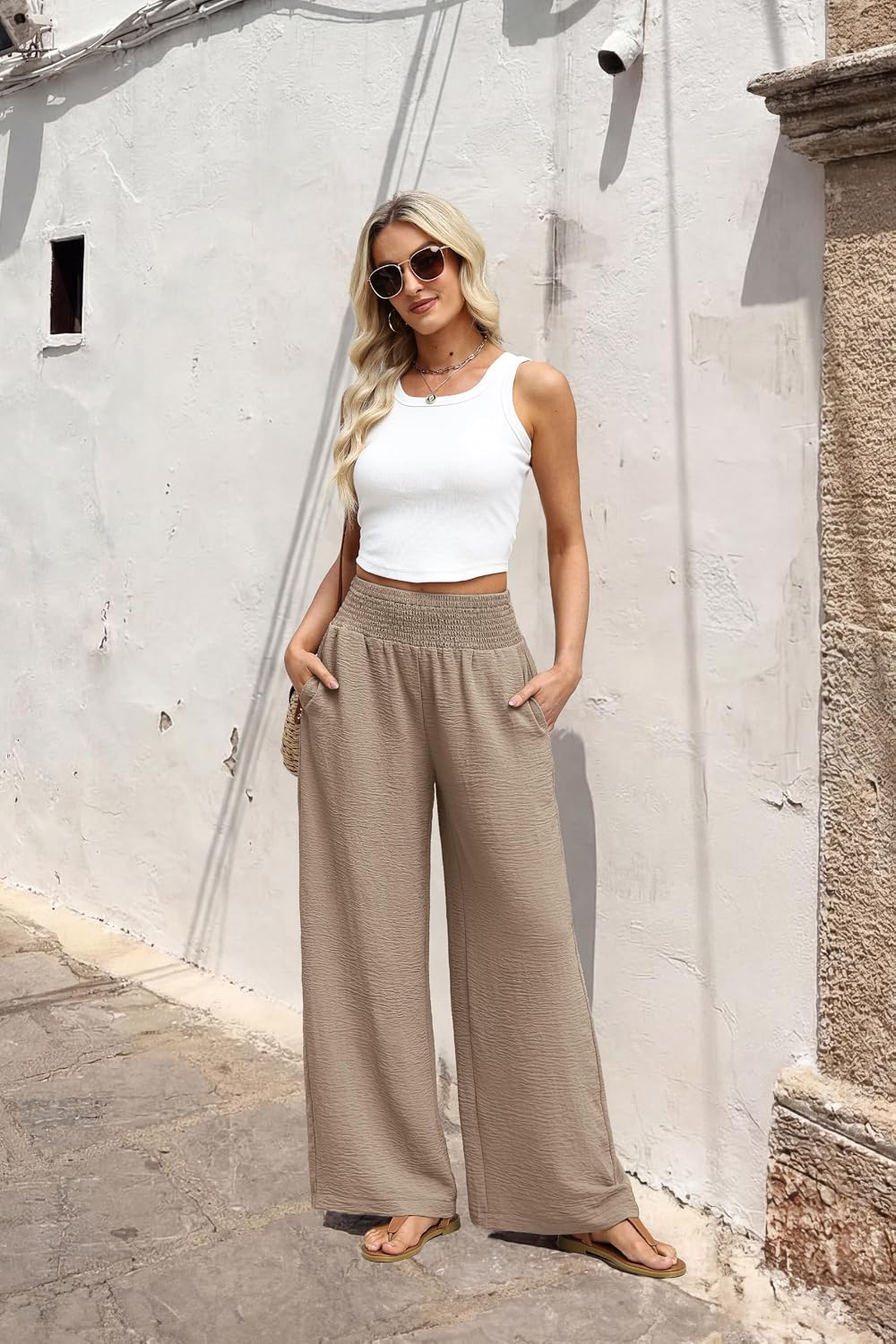 Detalle 1 de Sampeel Wide Leg Pants for Women – High Waist Trousers with Pockets