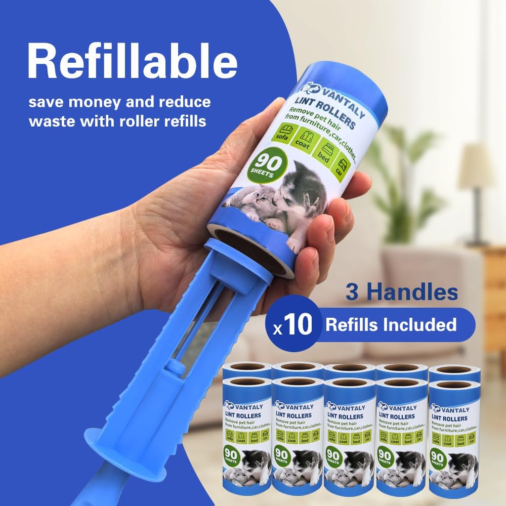 Detalle 2 de vantaly Lint Roller Set, 900 Adhesive Sheets, 3 Handles and 7 Refills