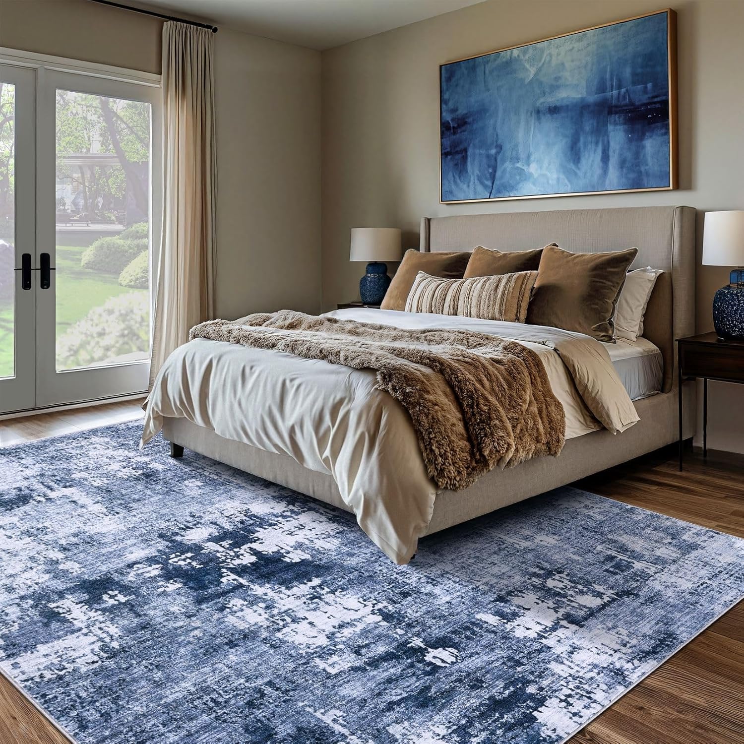 Detalle de DMOYEST 8x10 Washable Navy Blue Area Rug ๐ก