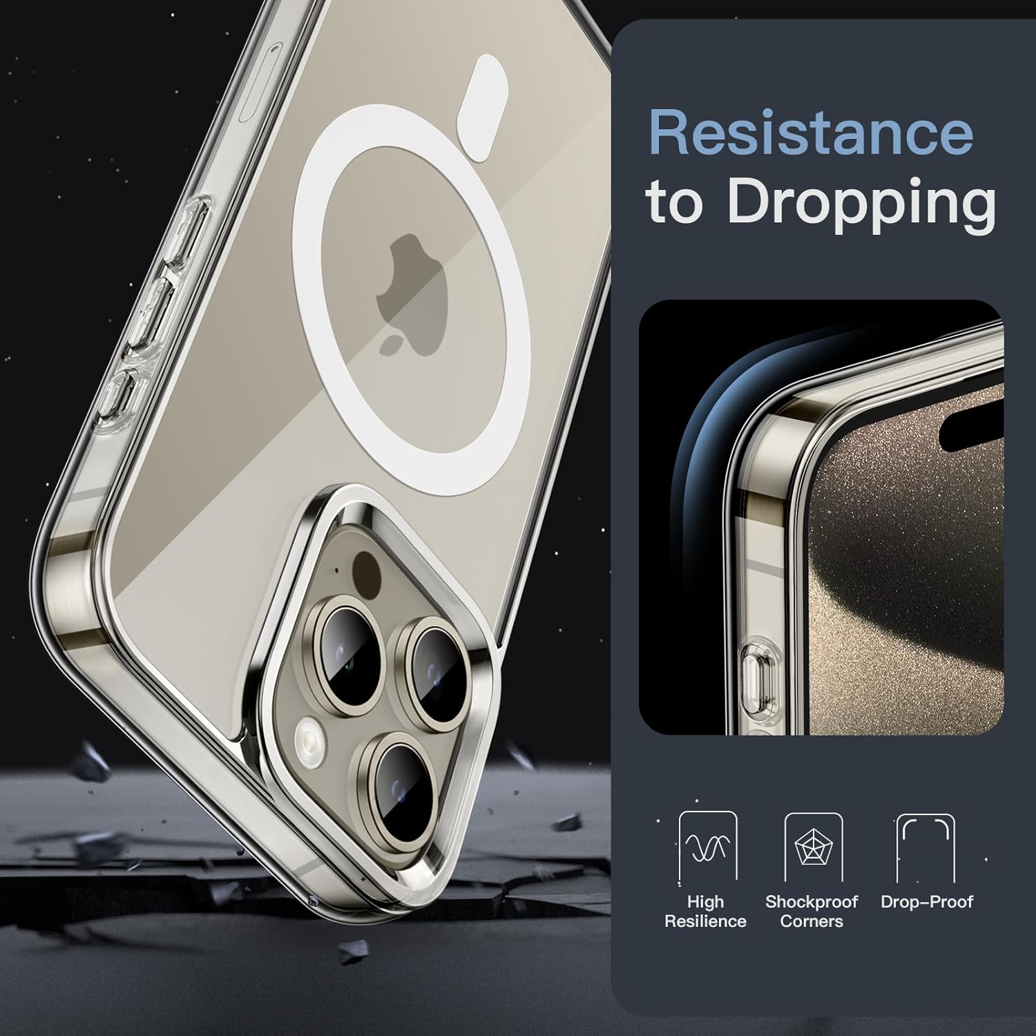 Detalle de JETech Coque Magnétique pour iPhone 15 Pro 6,1 pouces — Transparente et Antichoc, MagSafe