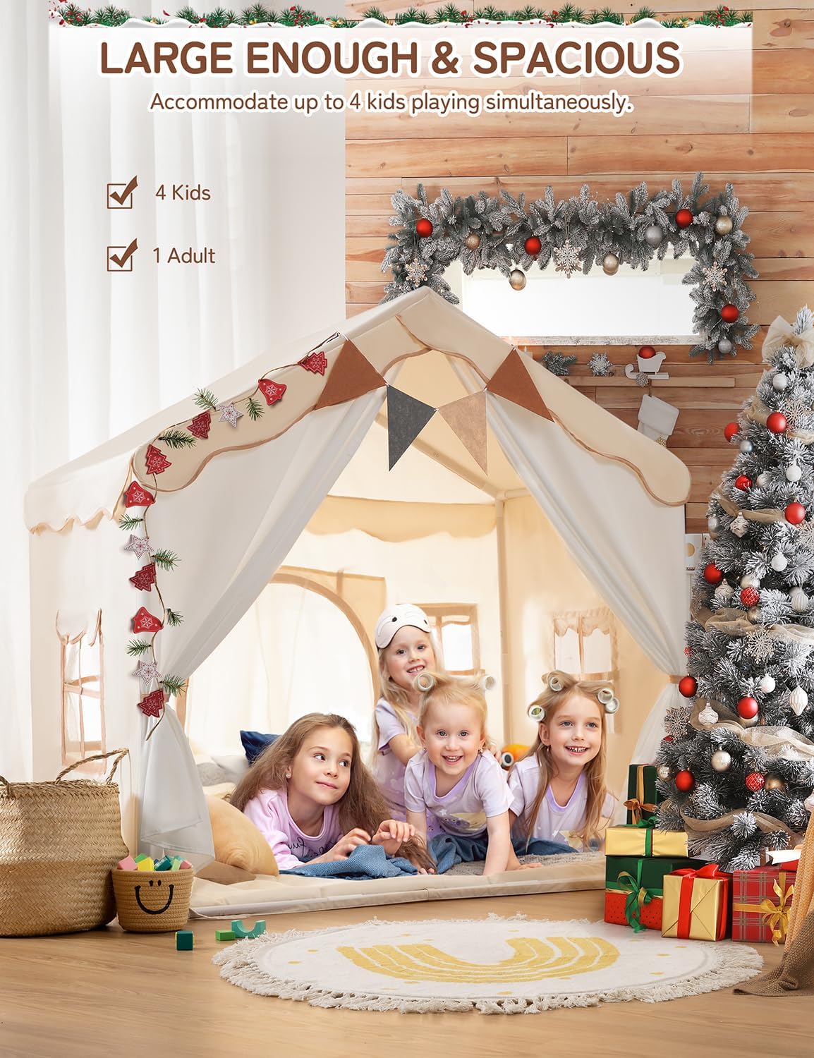 Thumbnail 4 de Besrey Kids Play Tent 2 in 1 with Padded Mat and Lights (Large Indoor/Outdoor Playhouse) — Double-Door Toddler Tent