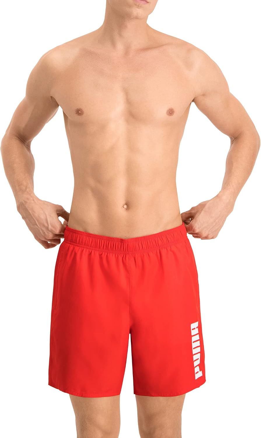 Detalle de PUMA Logo Bermuda Uomo: shorts da bagno leggeri con cordini interni