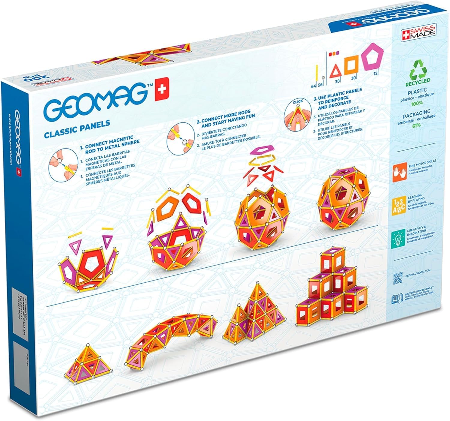 Detalle de Geomag Classic Panels 474 – magnetyczny zestaw konstrukcyjny, 200 elementów