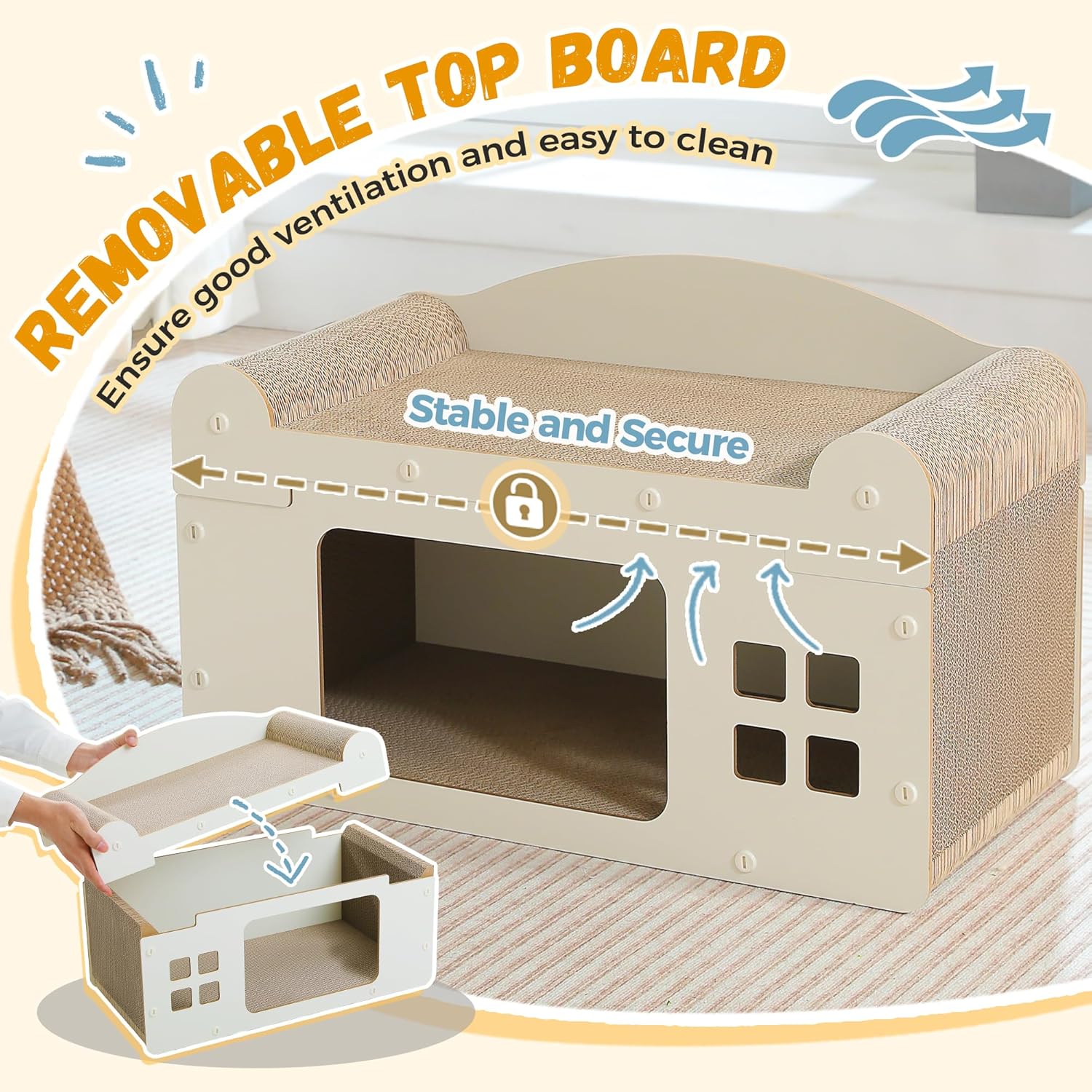 Thumbnail 5 de PAWZ Road Kratzbrett mit Katzenhöhle aus Pappe, Kratzpad Lounge – 55 x 28 x 35 cm (weiß)